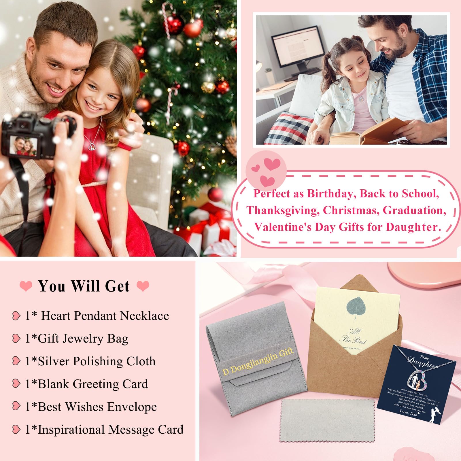 Forever Love Heart Pendant Necklace - Meaningful Gift from Dad to Daughter for Christmas, Valentine's Day & Birthday | Perfect Jewelry Present for Teen Girls & Women | Ideal for Special Occasions, Everyday Wear & Heartfelt Moments