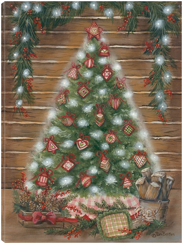 Pam Britton Log Cabin Christmas Canvas Wall Art - 21x28 Inch Ready to Hang Fine Art Print for Living Room, Bedroom, Office Decor - Perfect Holiday Home Décor & Christmas Gift Idea