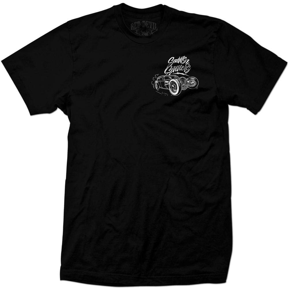 RED DEVIL CLOTHING Men's Racer T-Shirt - Black Slim Fit Short Sleeve Top for Motorcycle Racing & Streetwear Fashion