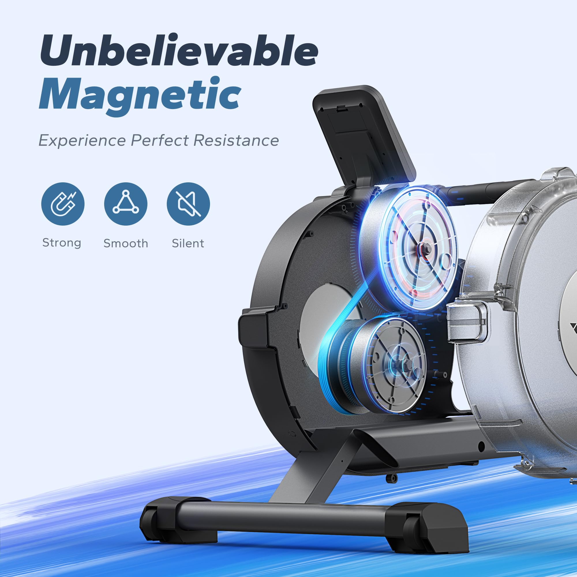 MERACH Magnetic Rowing Machine for Home Workout - 16-Level Quiet Resistance Rower with Dual Slide Rails (350lb Capacity) & App Connectivity - Includes Comfort Seat Cushion - Perfect for Full-Body Cardio Training & Home Gym Fitness