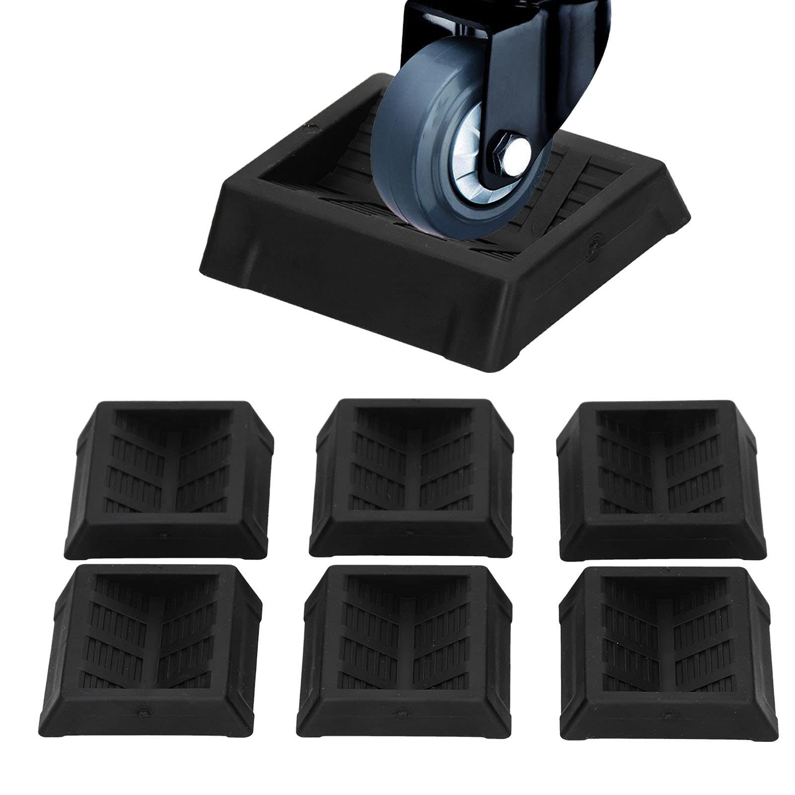 6PCS Black Rubber Caster Cups - Heavy Duty Furniture Coasters for Bed, Chair, Sofa & Cabinet | Prevents Floor Scratches & Noise Reduction | Perfect for Hardwood Floors & Carpet Protection