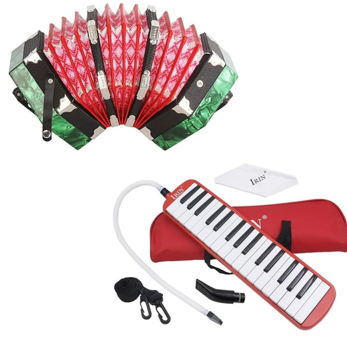 20-Button 40-Reed Btuty Concertina Accordion with 32-Key Melodica Piano - Portable Musical Instrument for Beginners, Folk Music & Live Performances