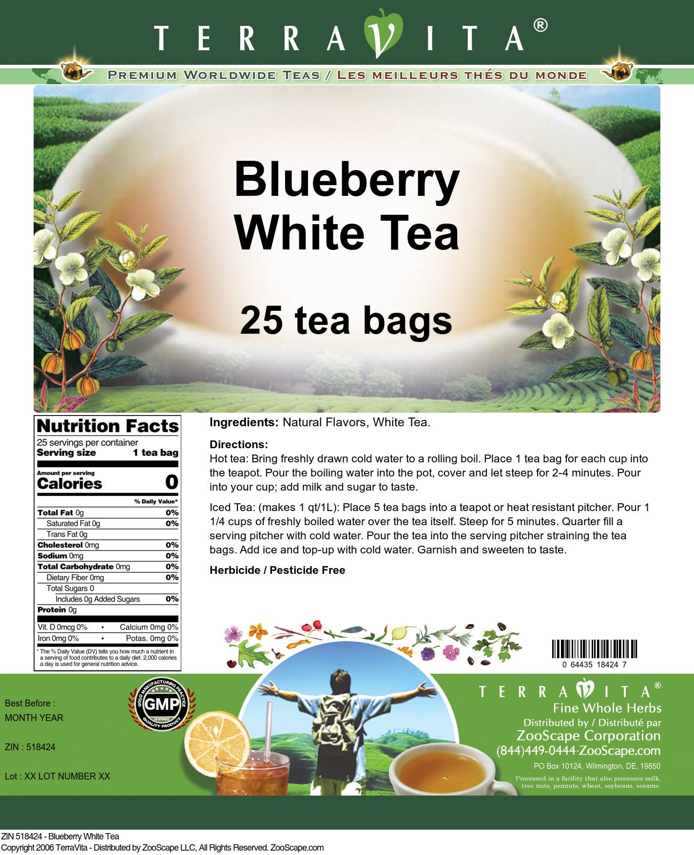 Premium Blueberry White Tea Bags - 25 Count, Natural Antioxidant Rich Flavor for Relaxation & Wellness - Perfect for Morning Boost or Afternoon Relaxation