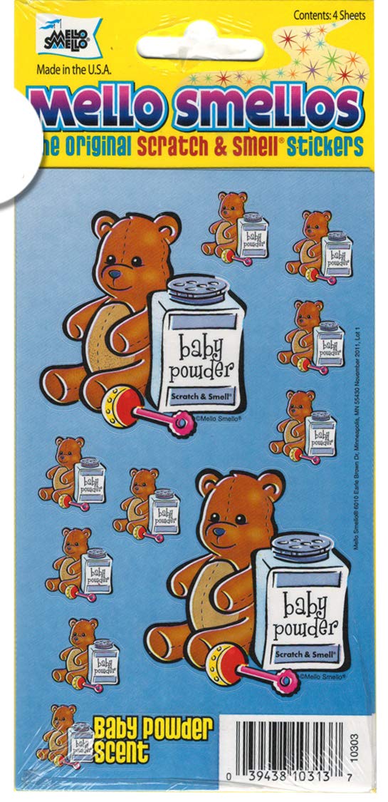 Mello Smello Stickers - 4 Pack Scratch & Sniff for Kids - Baby Powder Scent - Fun for School & Crafts
