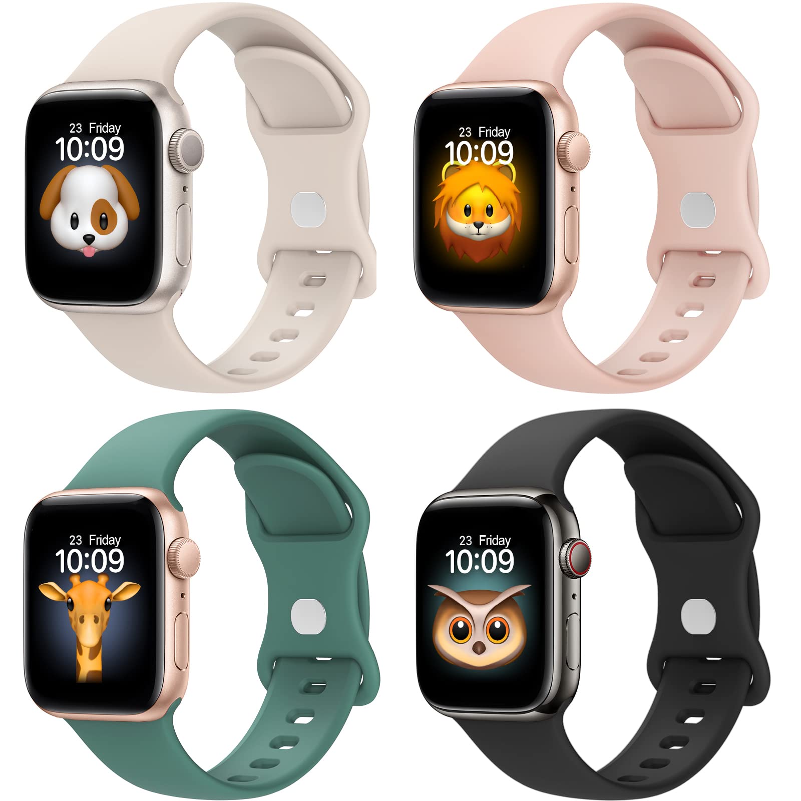 BRG 4 Pack Soft Silicone Sport Bands for Apple Watch Series 9/8/7/6/5/4/3/2/1/SE, Ultra/Ultra 2 (38mm 40mm 41mm 42mm 44mm 45mm 49mm) - Comfortable Replacement Strap for Men & Women - Perfect for Workouts, Running & Everyday Wear