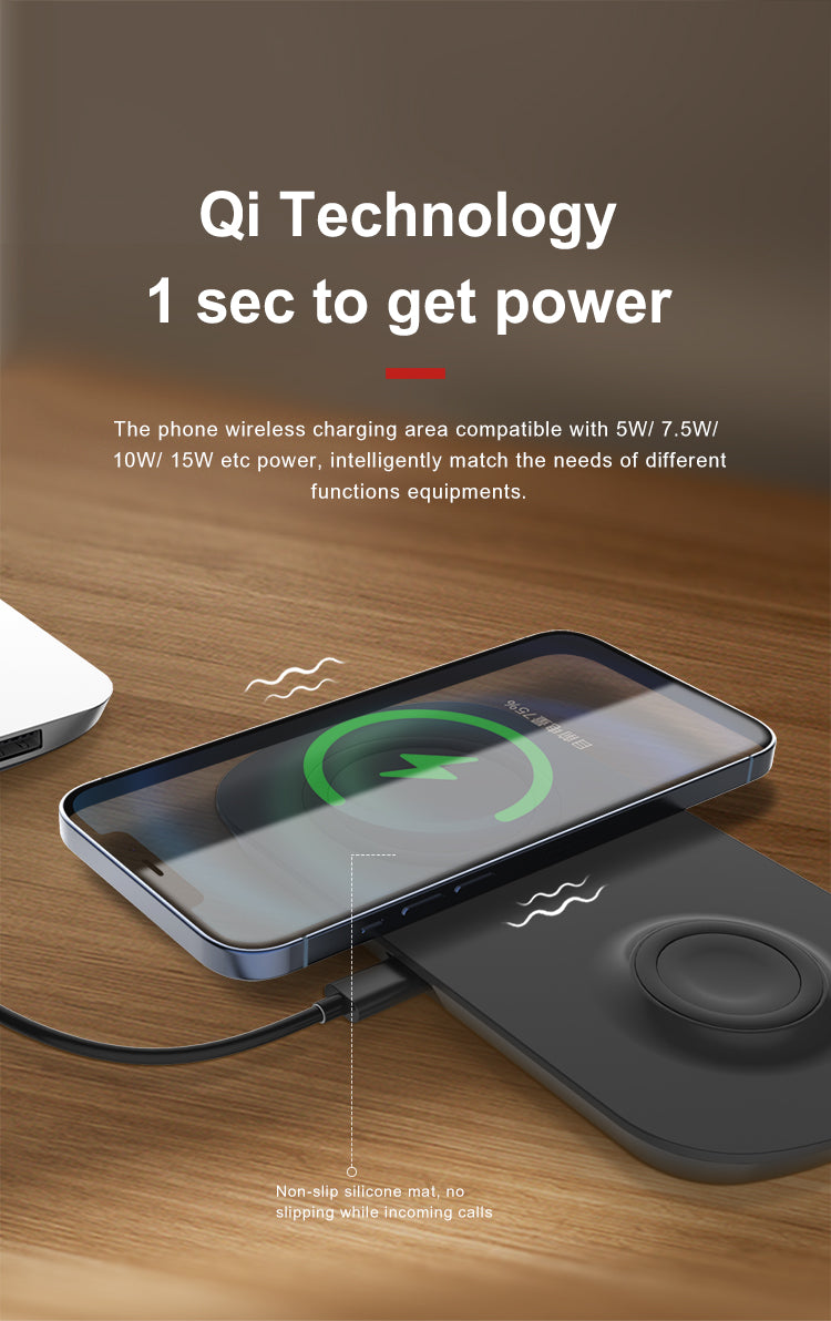 2 in 1 Apple Wireless Charger Stand for iPhone & AirPods - Fast Qi Charging Pad for Home, Office & Nightstand Use