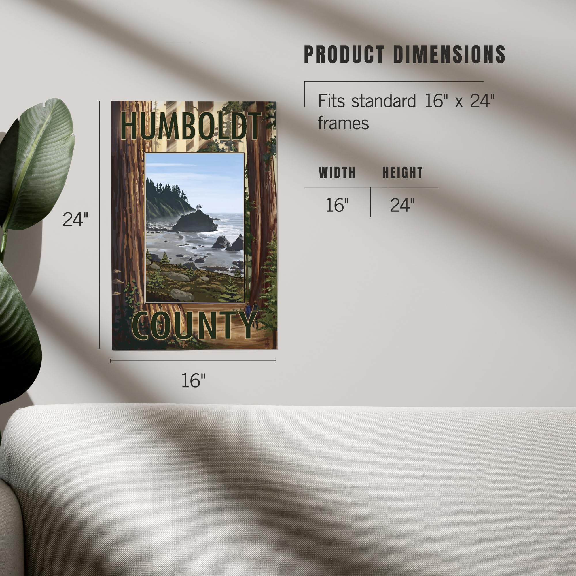 Lantern Press 16x24 Inch Giclee Art Print - Humboldt County California Redwoods & Beach Landscape Wall Decor | Perfect for Living Room, Bedroom or Office