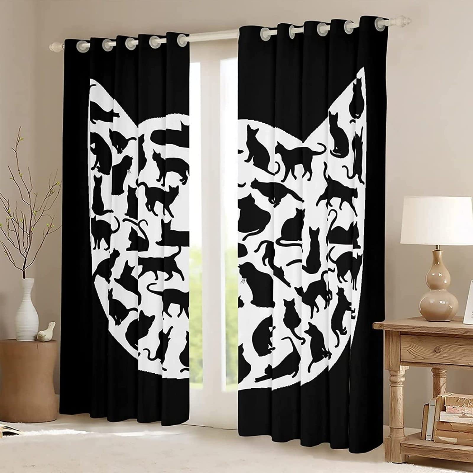 Blackout Curtains with 3D White Cat Print - 84