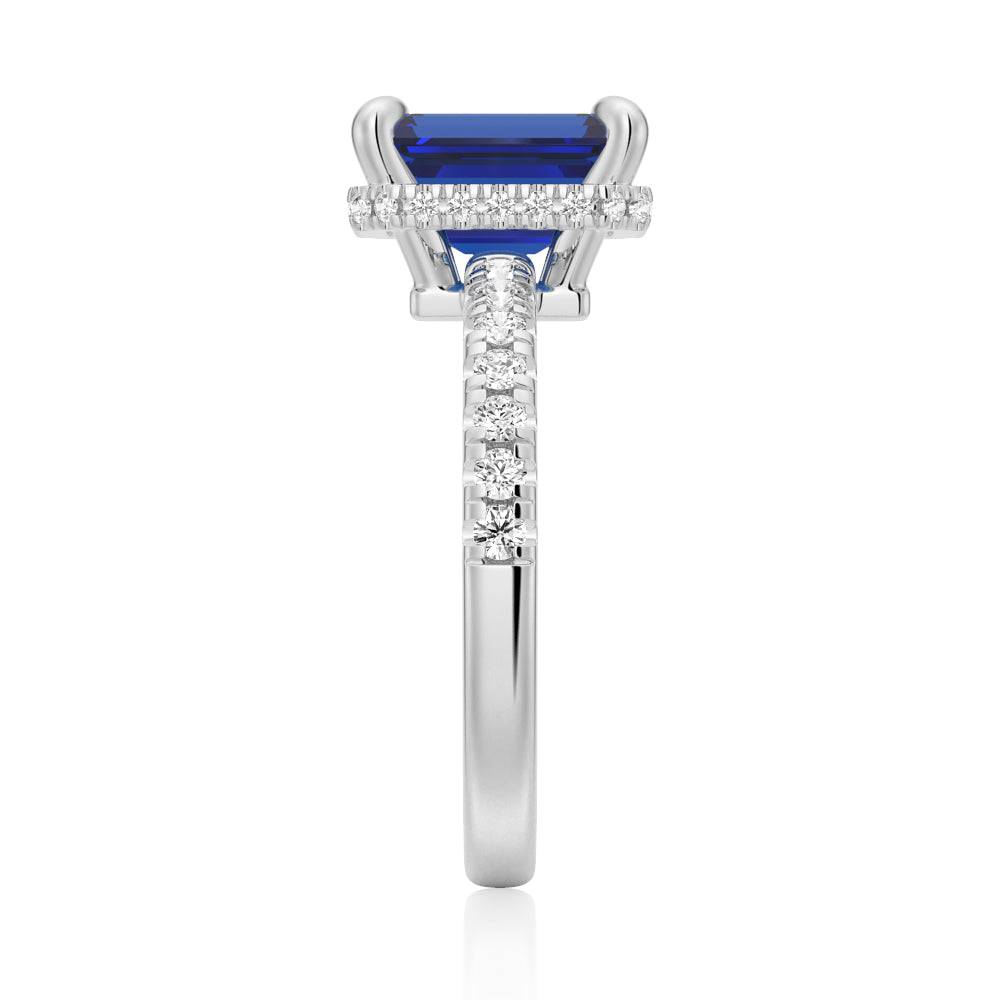 Exquisite Emerald Cut Blue Sapphire & White Sapphire Ring for Women – Elegant Wedding, Engagement, Anniversary Gift – Perfect for Special Occasions