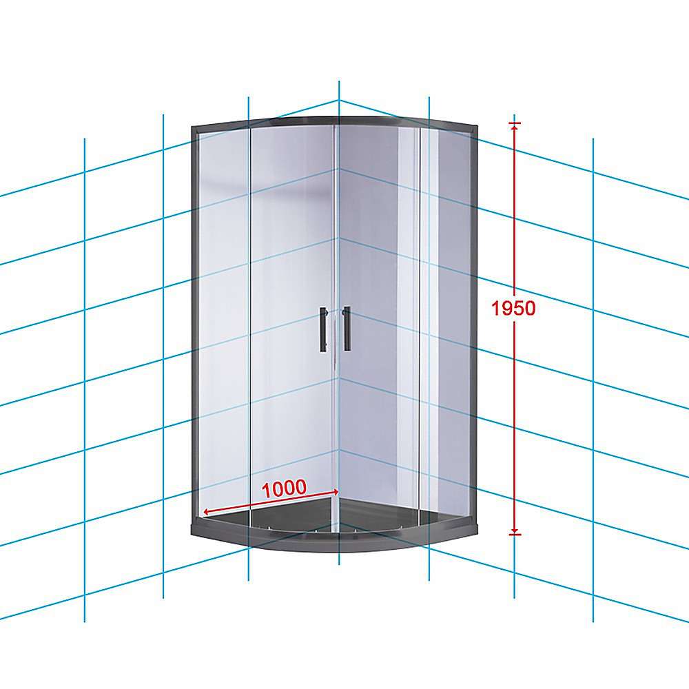 6mm Black Frameless Curved Shower Screen with Base - 100x100cm Rounded Sliding Glass Door for Bathroom & Wet Room Installation