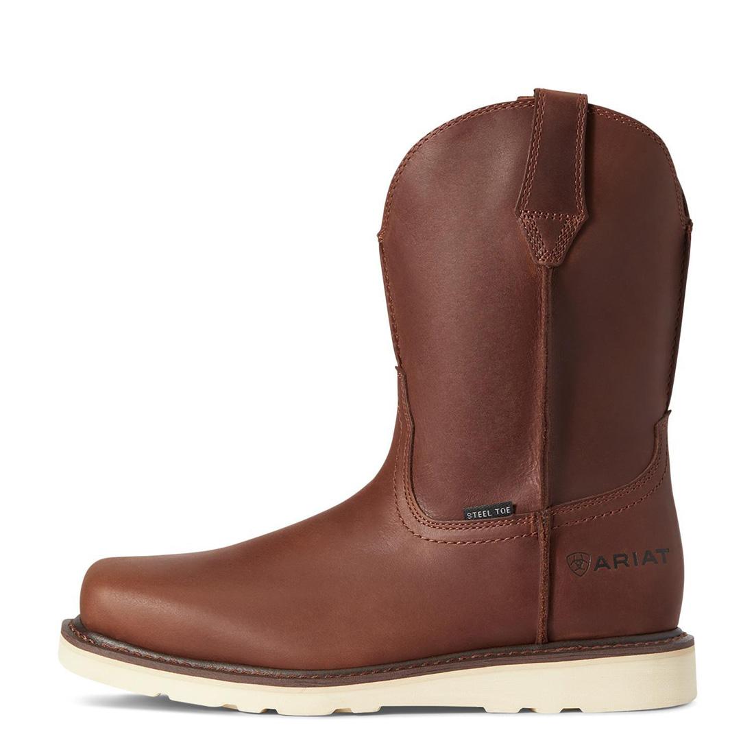 Rambler Steel Toe Wedge Work Boots for Men - Foothill Brown Leather Safety Shoes | Slip Resistant & Comfortable for Construction, Warehouse & Outdoor Work