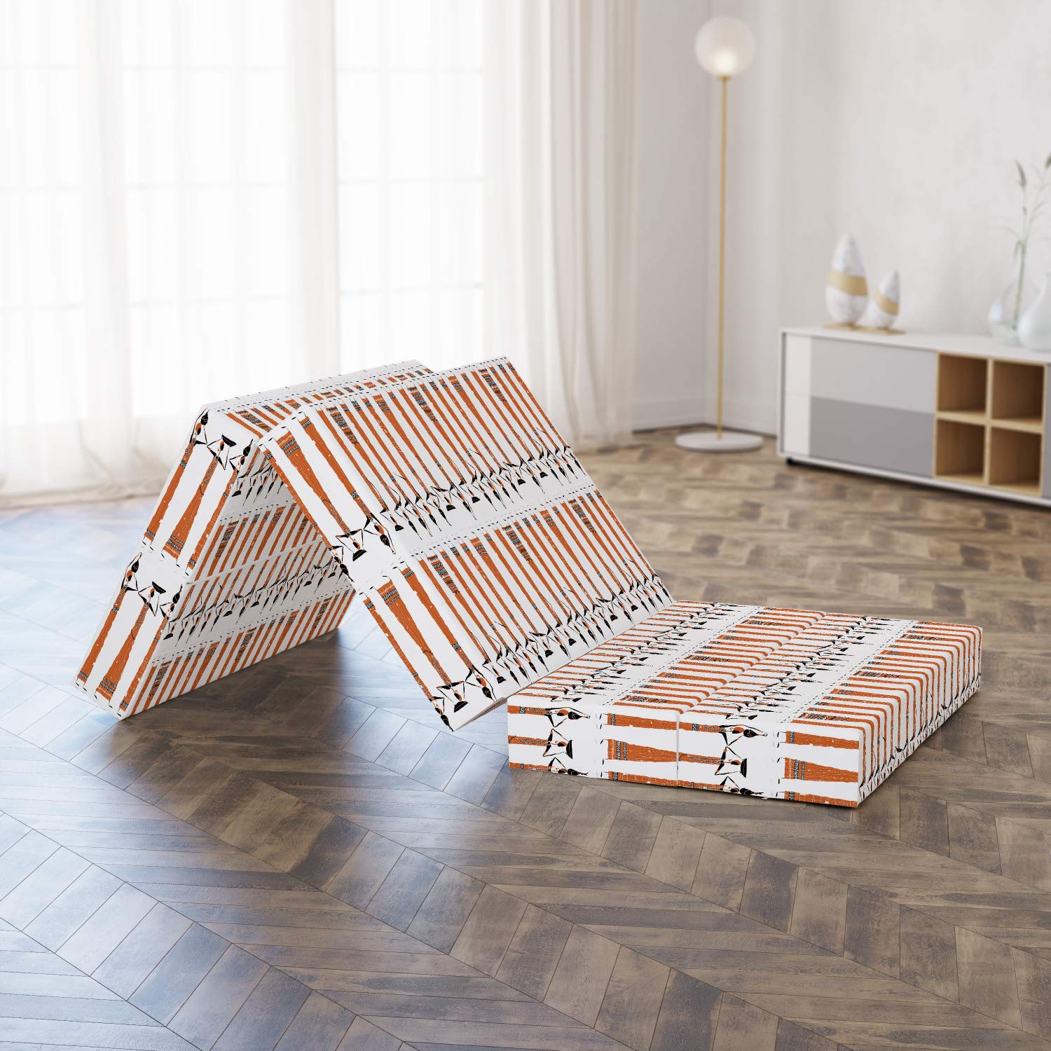 Ambesonne Ethnic Foldable Mattress - Folkloric Women with Jugs Design, 74.8