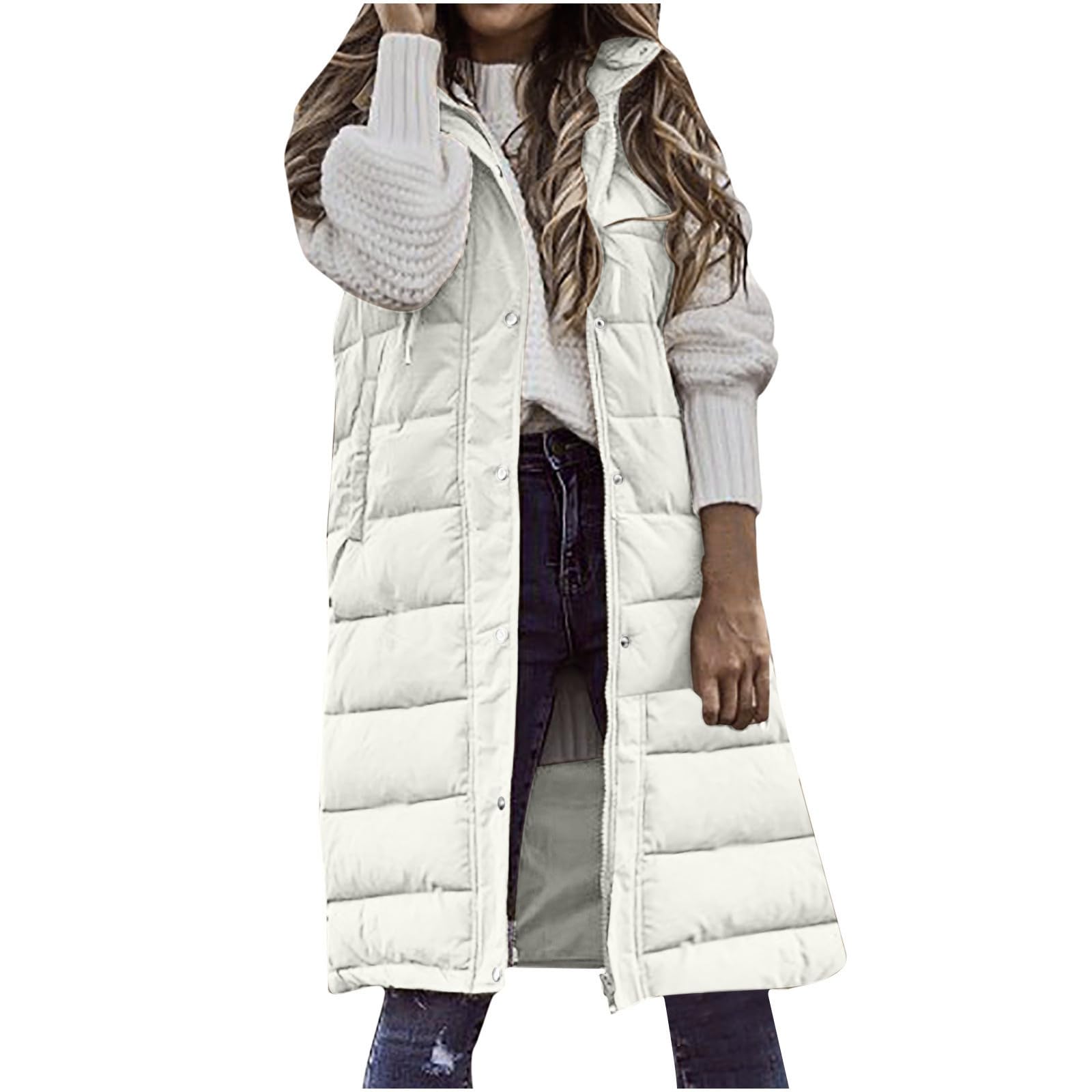 Yelldesk Lightweight Puffer Jacket for Women - Long Quilted Sleeveless Parka Vest with Hood, Trendy Winter Outerwear | Perfect for Cold Weather, Outdoor Activities & Casual Fashion