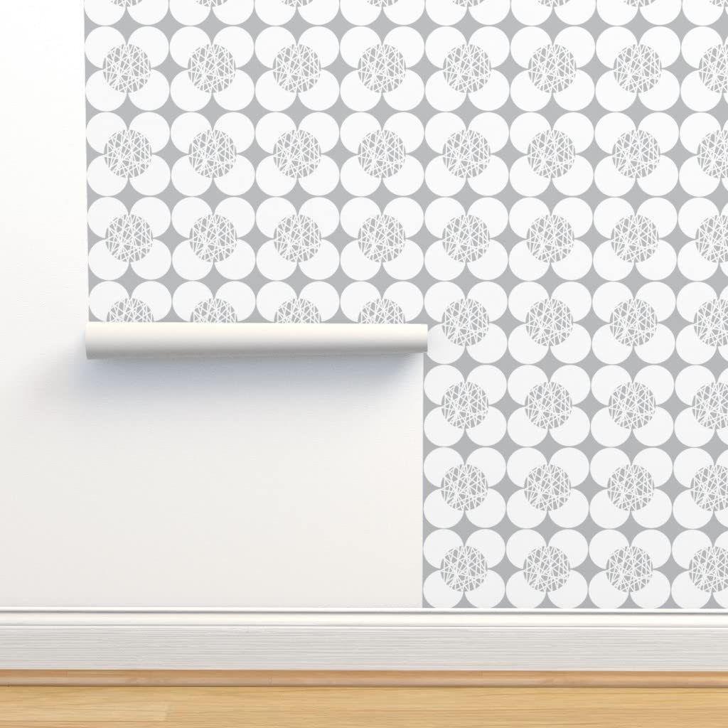 Premium Commercial Grade Wallpaper Roll 27ft x 2ft - Vintage 1950s Floral White & Gray Abstract Retro Mid-Century Modern Traditional Design | Perfect for Living Rooms, Bedrooms, Offices & Restaurants by Spoonflower