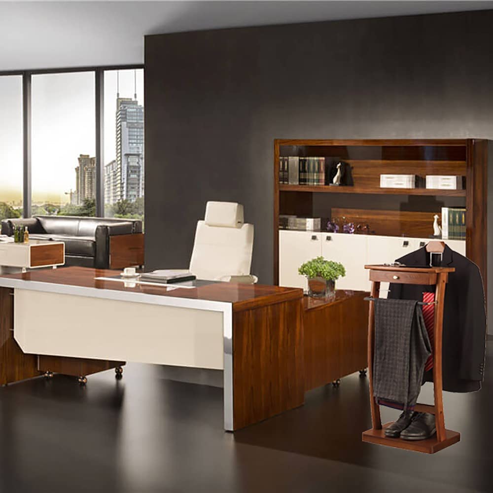 Premium Wooden Suit Valet Stand - 44.4X30X112.2CM Butler Clothing Rack with Stable Base for Suits, Jackets & Pants | Ideal for Office, Living Room & Bedroom Organization | Space-Saving Floor Standing Garment Hanger for Men's Wardrobe