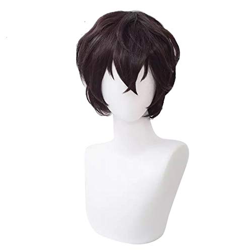 Dazai Osamu Cosplay Wig for Men - Short Curly Dark Brown Anime Wig - Perfect for Halloween Costume, Anime Conventions & Cosplay Parties