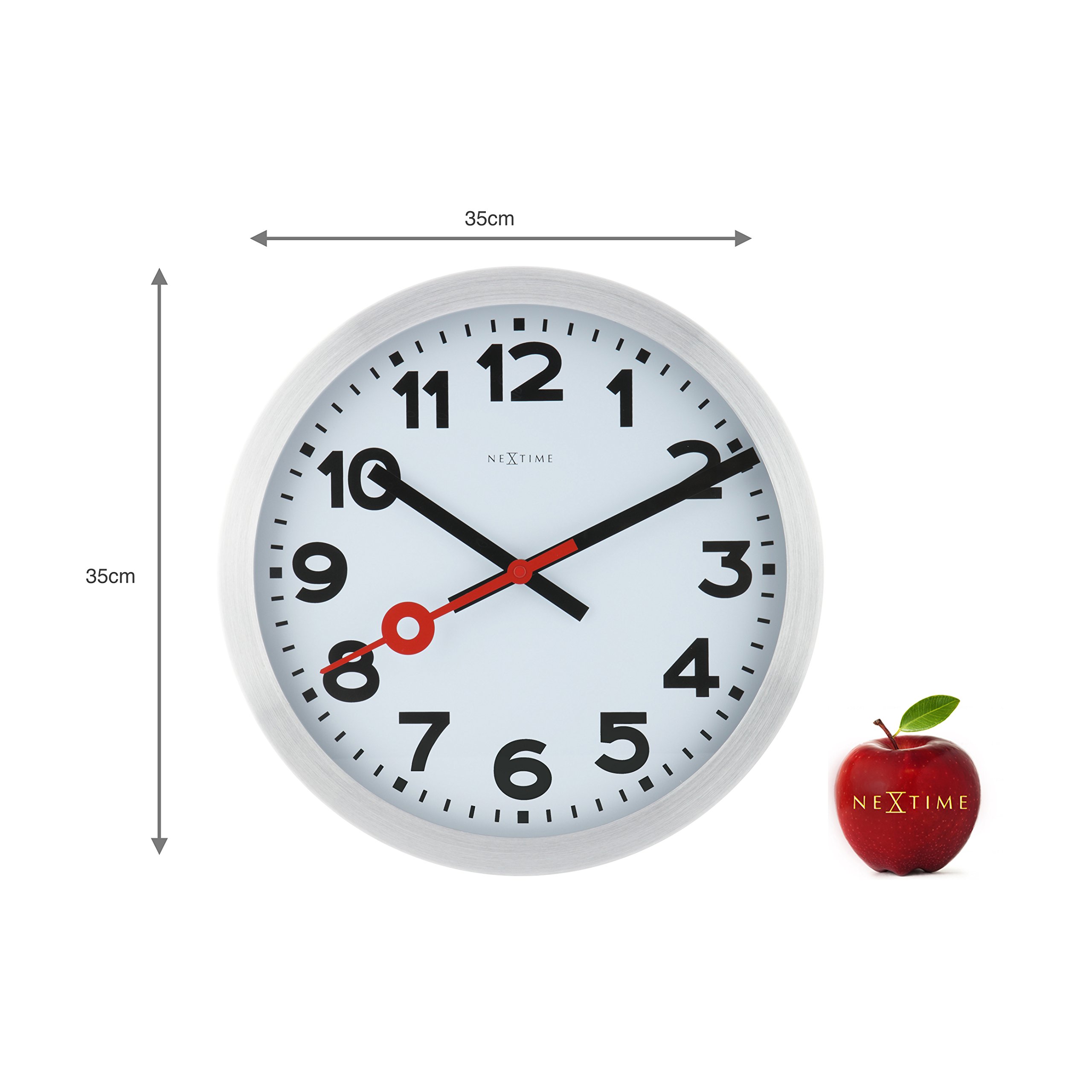 Nextime Silent Round Wall Clock - 35 cm White Modern Clock for Home, Office, or Classroom - Ultra Quiet Battery Operated Clock with Large Display