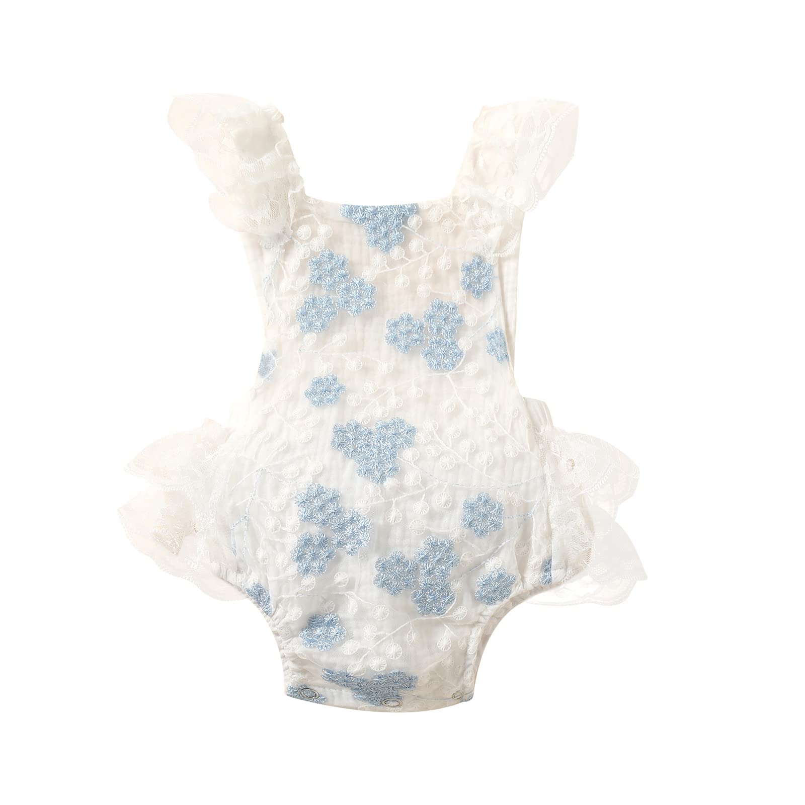 Newborn Baby Girl Lace Romper Dress - Floral Ruffle Onesie with Straps & Backless Design | Cute Summer Outfit for Infants | Perfect for Photoshoots, Parties & Special Occasions