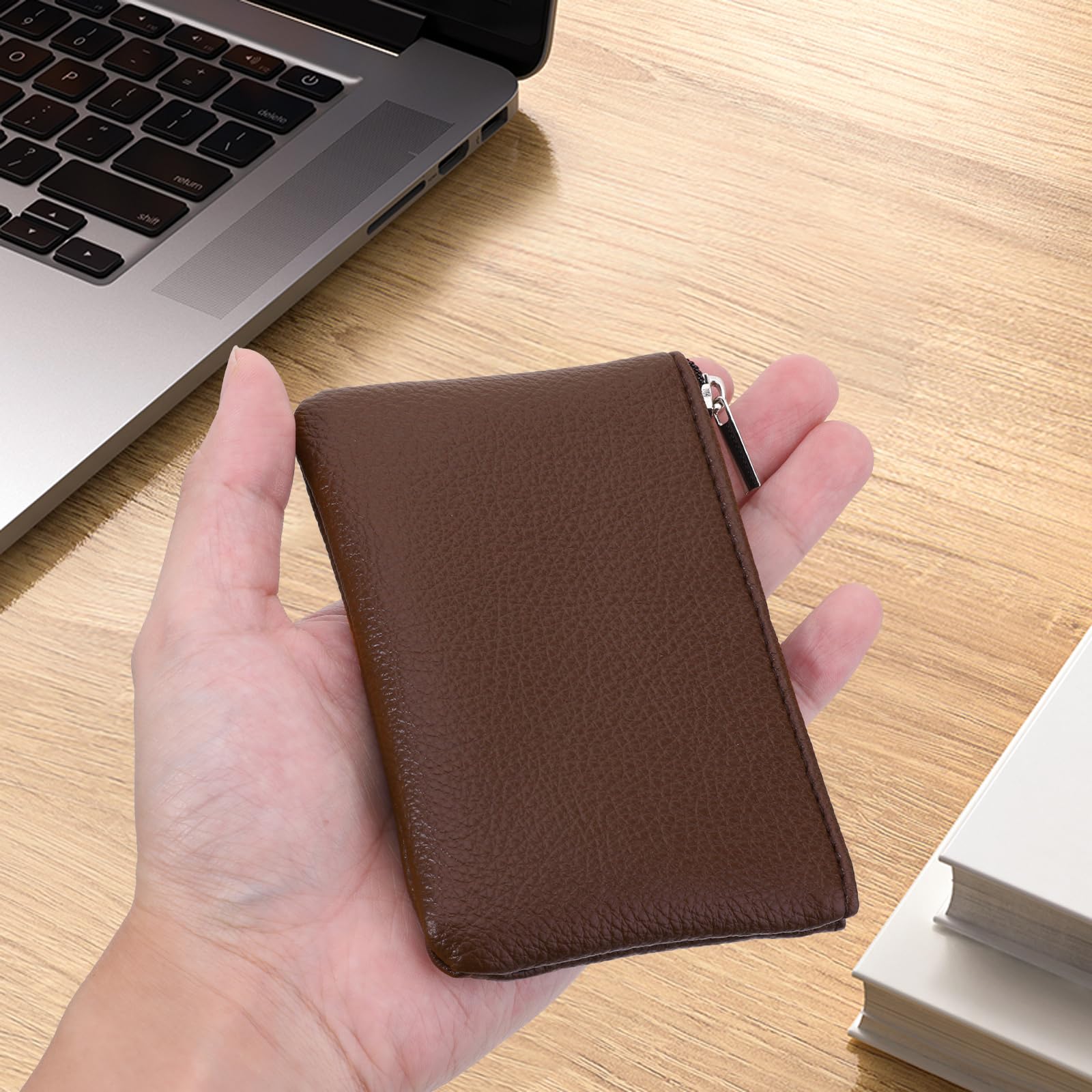 Simarro Vegan Leather Coin Purse - Lychee Pattern Zipper Wallet for Women | Compact Credit Card Holder with ID Slot | Fits Folded Bills, Keys & Lipstick (Coffee) | Perfect for Travel, Shopping & Everyday Use