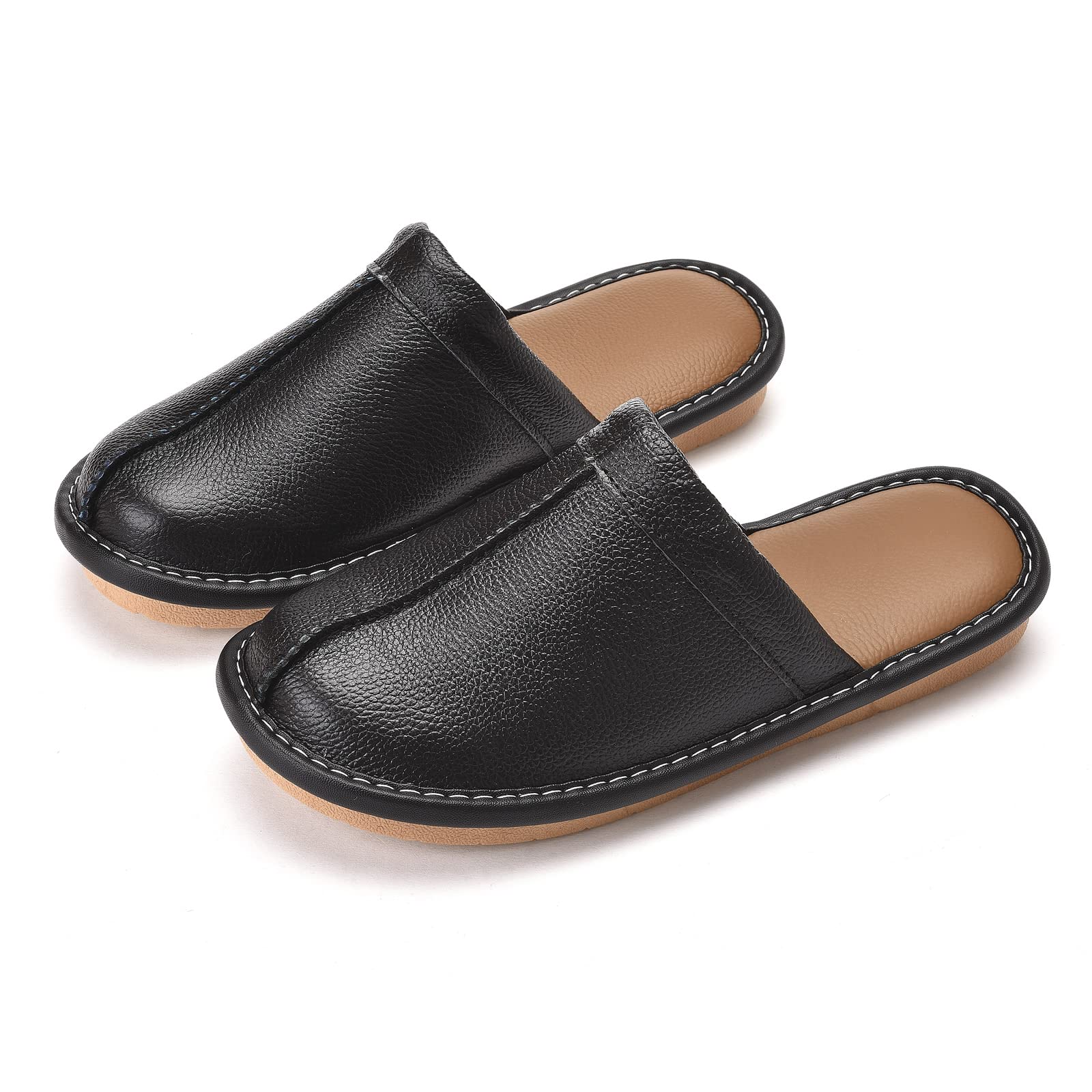 Premium Genuine Cowhide Leather Slippers for Women - Soft Indoor House Shoes with Non-Slip Sole - Perfect for Home, Bedroom & Relaxation