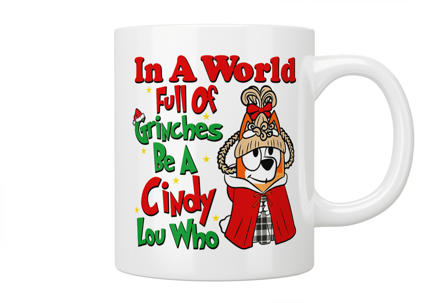 Bluey 'In A World Full of Grinches Be A Cindy Lou Who' Bingo Coffee Mug - Perfect Gift for Bluey Fans, Christmas, Office & Home Use