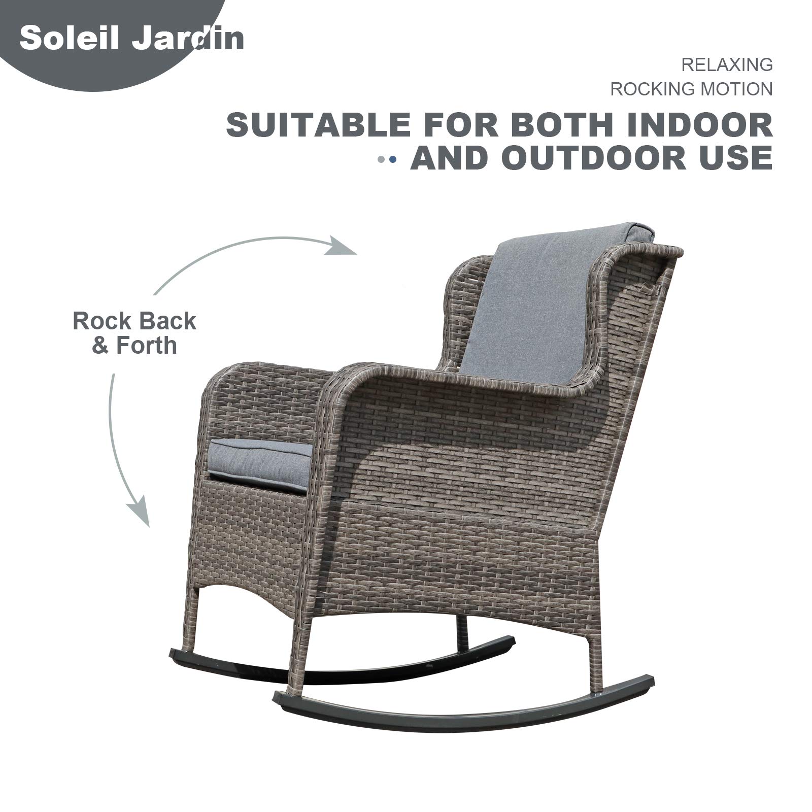 Outdoor Resin Wicker Rocking Chair with Cushions - Set of 2, Gray Patio Furniture for Garden, Yard & Deck - Perfect for Relaxing, Sunbathing & Entertaining Guests