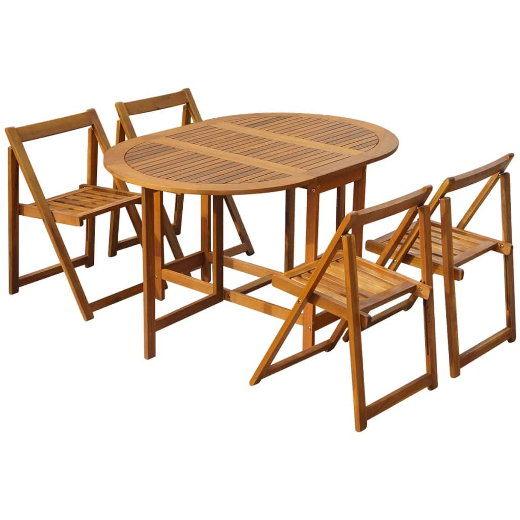 vidaXL 5-Piece Solid Acacia Wood Folding Outdoor Dining Set - Garden Patio Table & Chairs - Weatherproof Durable Furniture for Backyard, Poolside & BBQ Parties