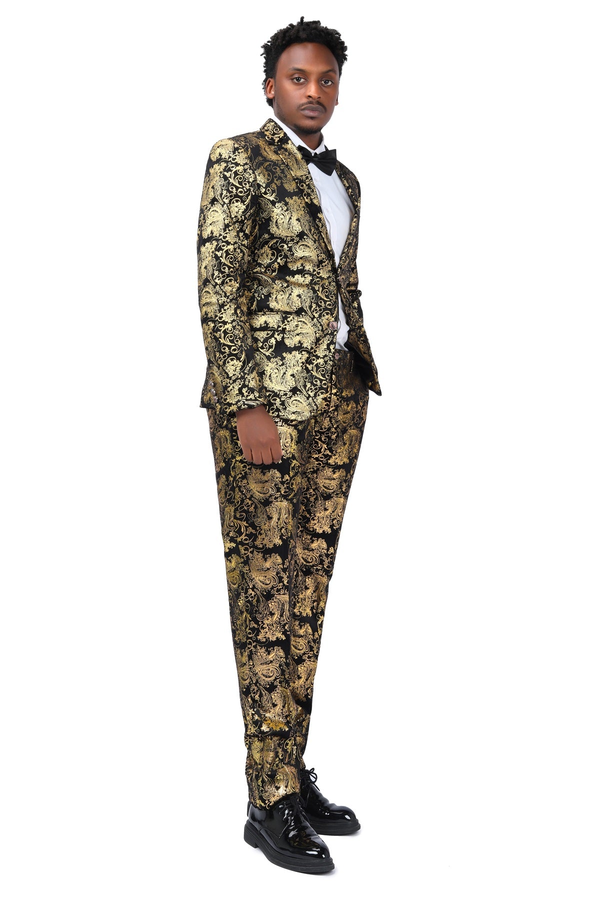 2 Piece Slim Fit Floral Print Dress Suit for Women - Elegant Gold Office Wear & Party Outfit