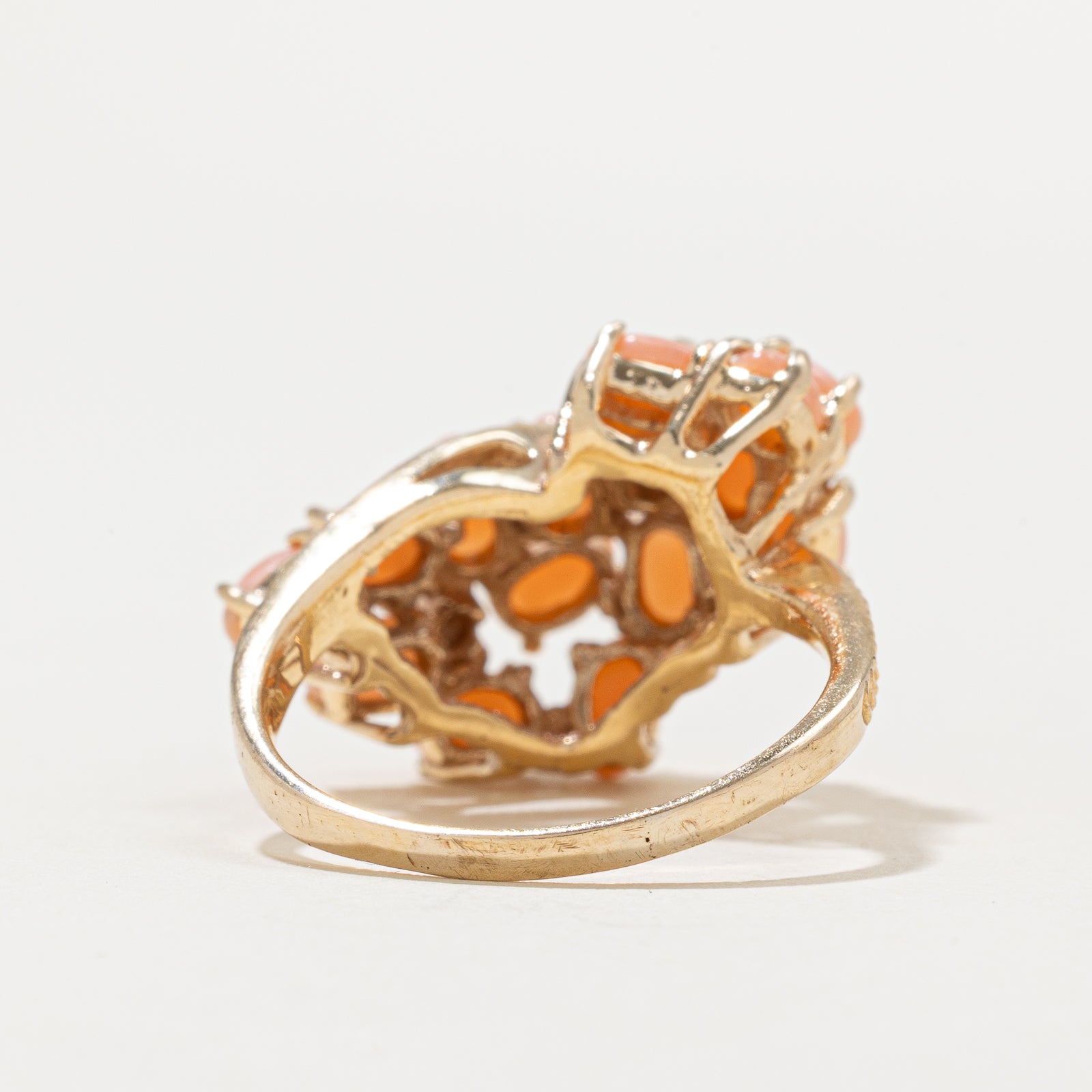 2.25ctw Scattered Coral & Diamond Cocktail Ring - 0.08ctw Diamond Accents - Size 8.75 - Elegant Statement Jewelry for Parties, Weddings & Special Occasions