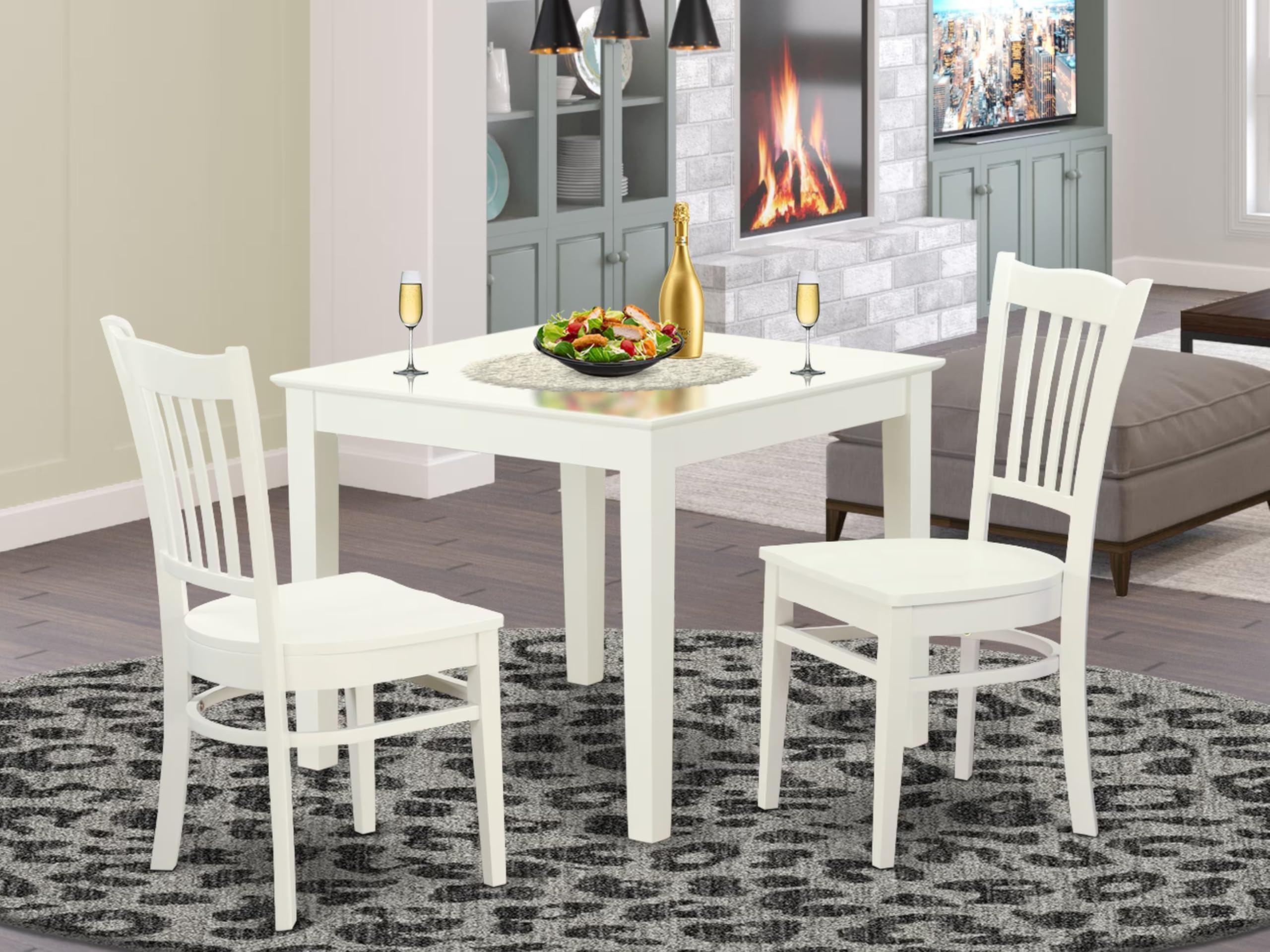 Modern 3-Piece Dining Table Set with Square Wooden Table & 2 Chairs - 36x36 Inch, Linen White - East West Furniture OXGR3-LWH-W - Perfect for Small Spaces, Breakfast Nooks & Cozy Apartments