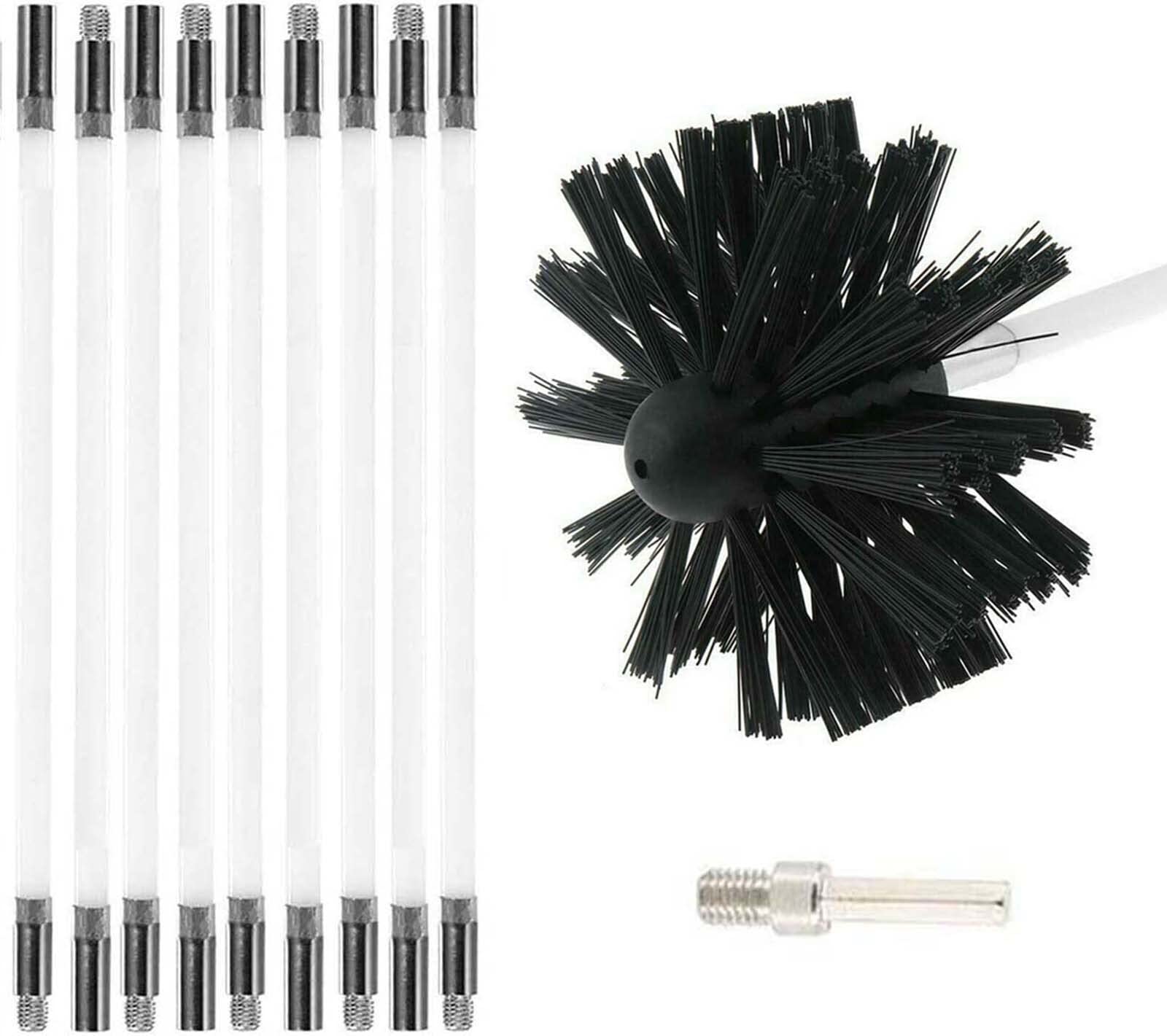 Drill-Powered Rotating Fireplace Cleaning Kit - Flexible 6/9/12/15 Rod Chimney Brush Sweep Set for Wood Stove & Fireplace Maintenance - Perfect for Yearly Chimney Cleaning & Creosote Removal