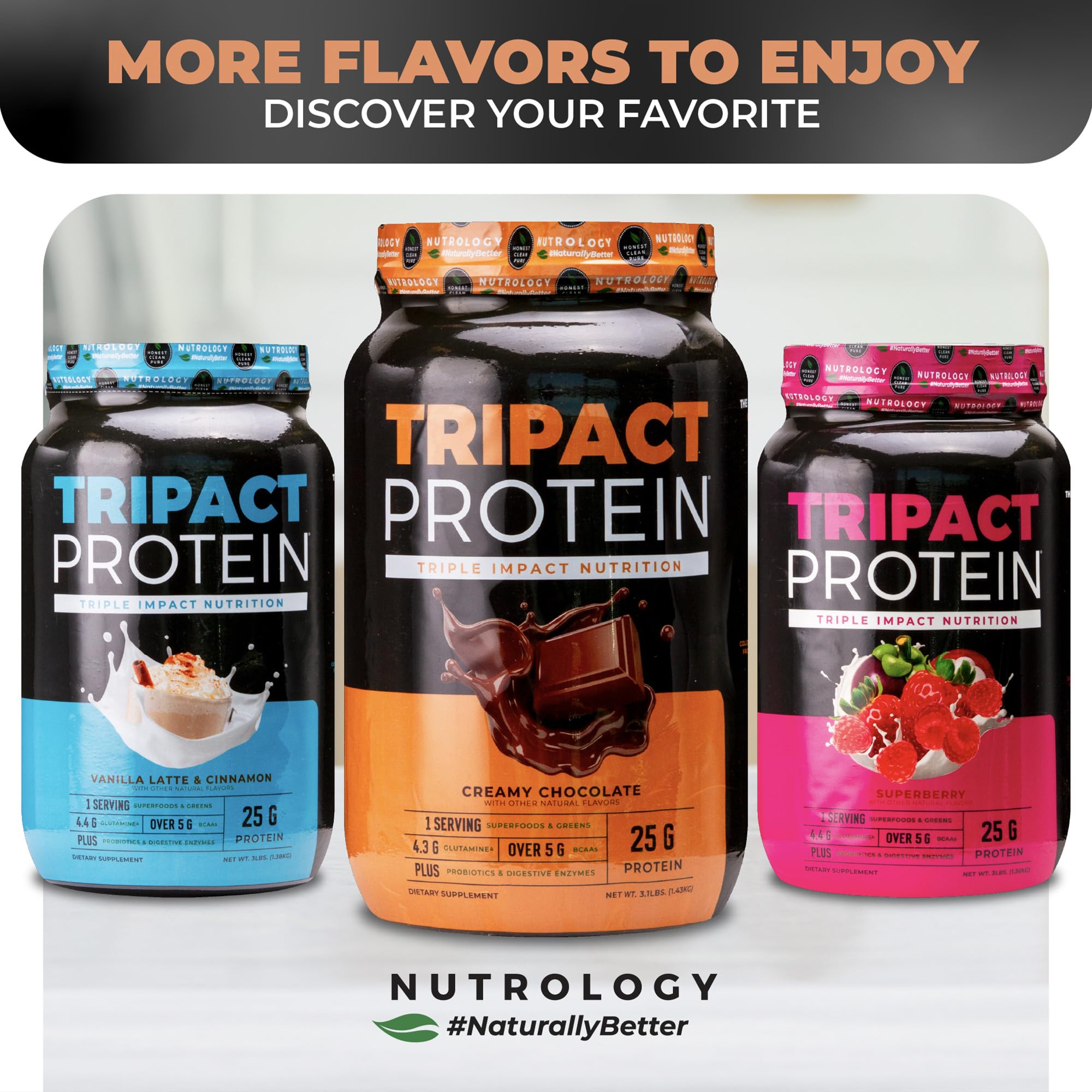 Nutrology TRIPACT Protein Powder - Creamy Chocolate 7-in-1 Meal Replacement Shake with Grass-Fed Whey, Pea Protein, Rice Protein, Greens, Probiotics & BCAAs | 40 Servings for Muscle Recovery, Weight Management & Post-Workout Nutrition | Perfect for Athletes, Fitness Enthusiasts & Busy Professionals