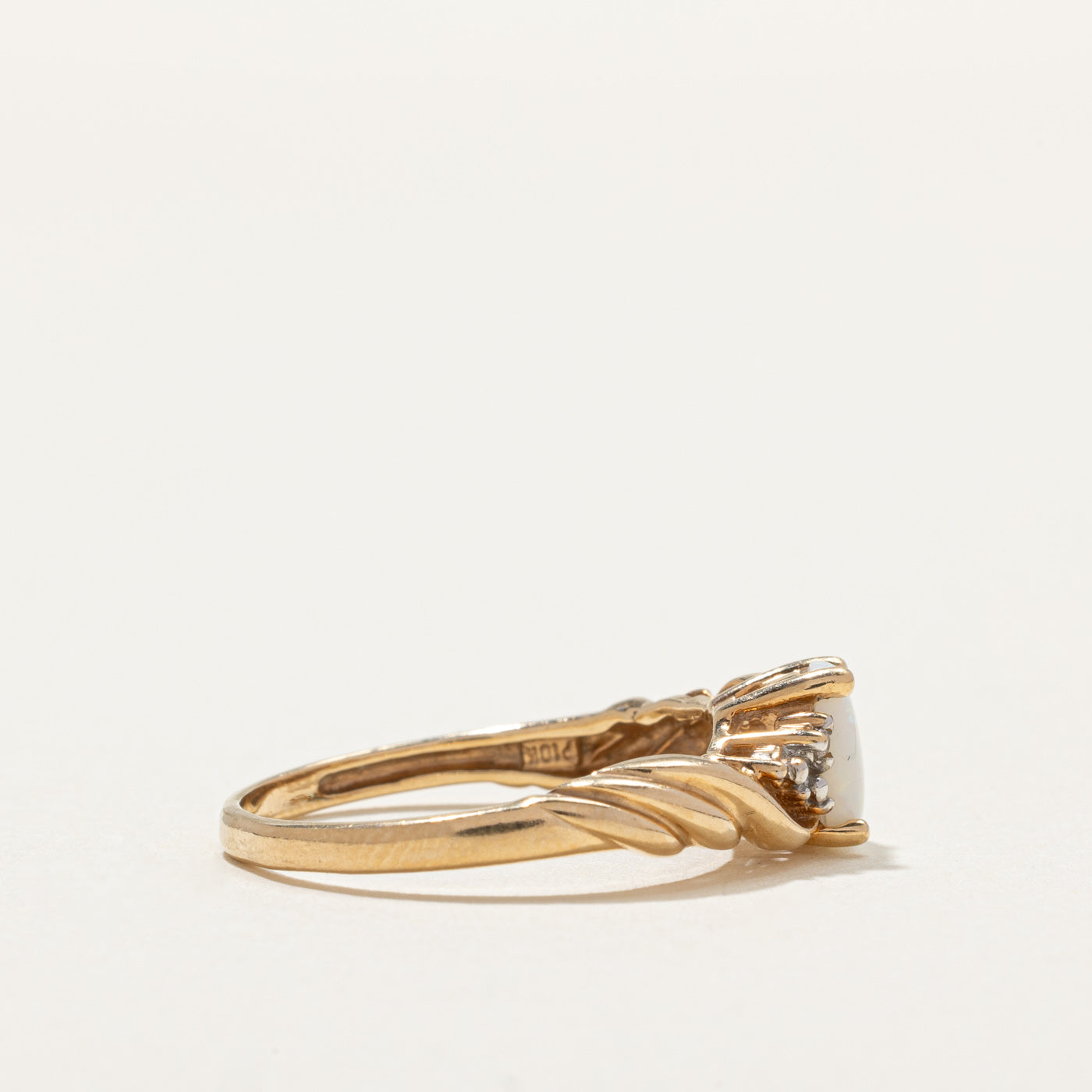 Opal and Diamond Twisted Ring - 0.40ct Opal with 0.01ctw Diamonds - Size 7.75 - Elegant Wedding, Anniversary or Gift Jewelry for Women
