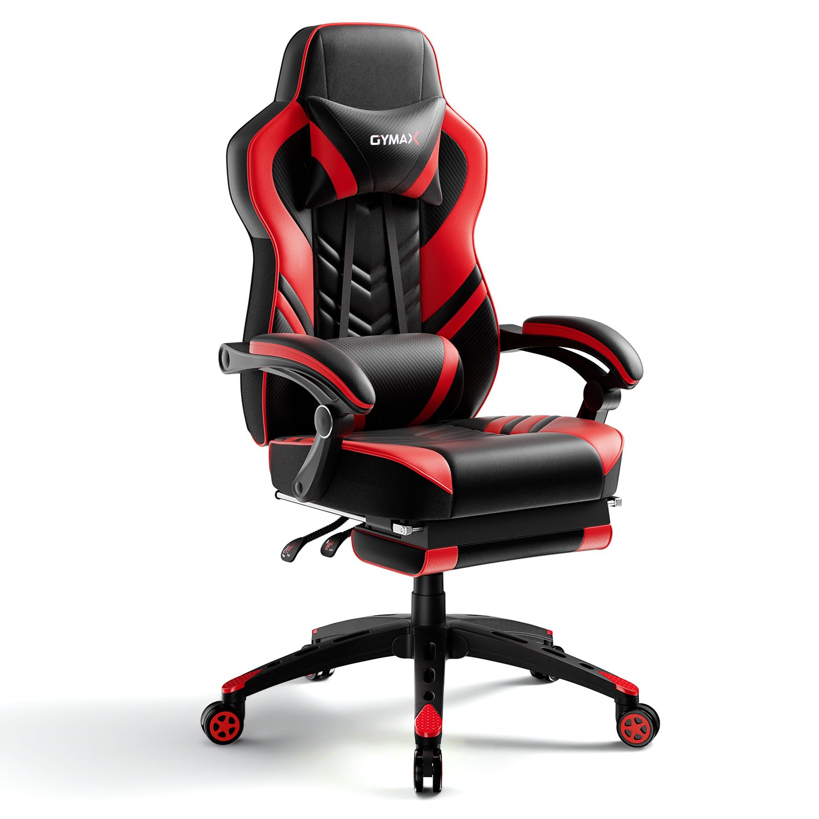 Powerstone Ergonomic Gaming Chair with Footrest & Lumbar Support - Adjustable Racing Style PU Leather Computer Chair for Office & Home Gaming Setup - Perfect for Esports, Streaming & Long Work Sessions (Red)