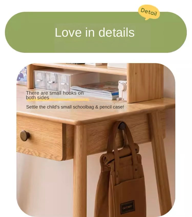 Solid Oak Adjustable Study Desk for Kids - Sturdy Kraft Table with Height Adjustment - Perfect for Homework, Drawing & Online Learning