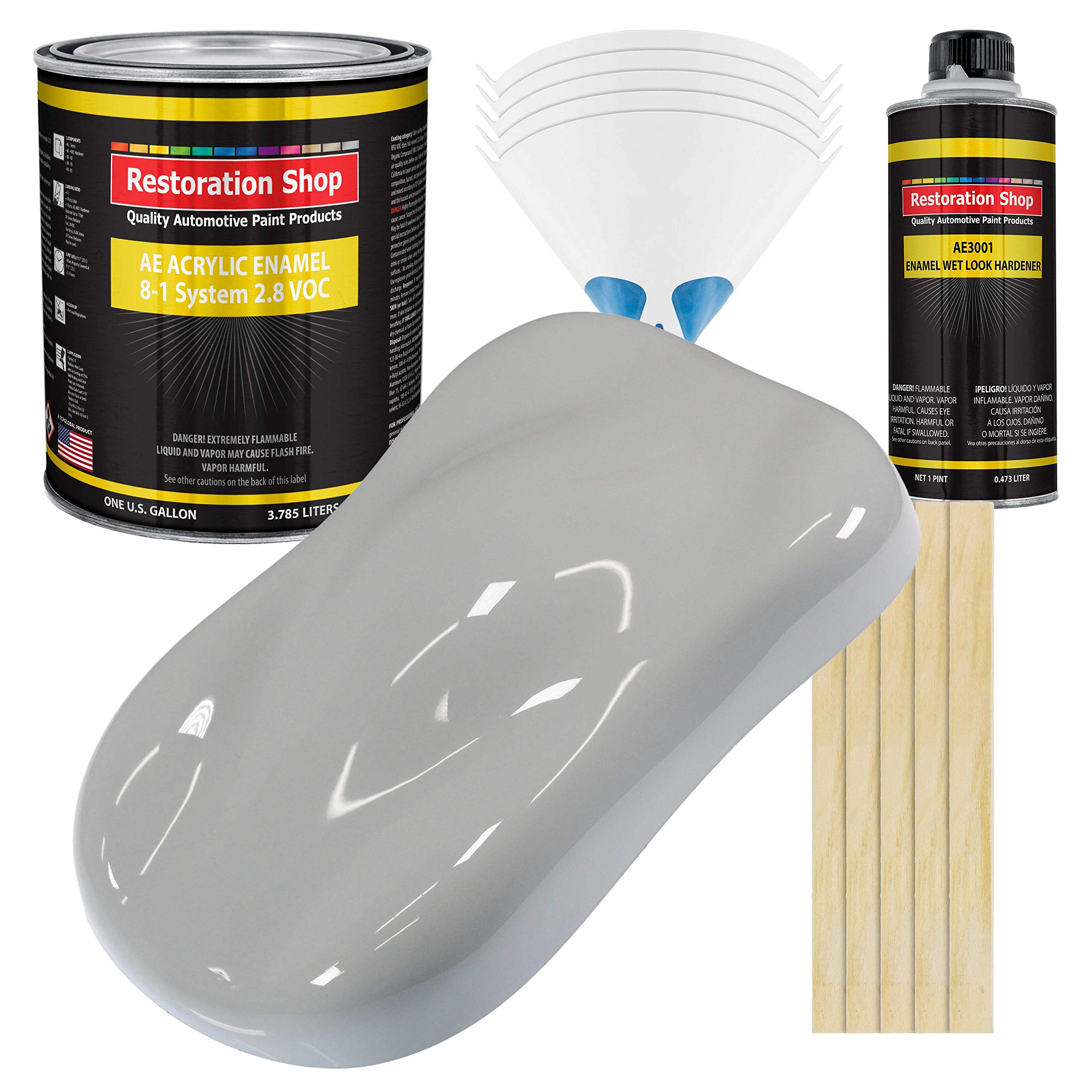 Restoration Shop - Mesa Gray Acrylic Enamel Auto Paint - Complete Gallon Paint Kit - Professional Single Stage High Gloss Finish for Cars, Trucks & Equipment - 8:1 Mix Ratio, 2.8 VOC - Ideal for Automotive Restoration, Touch-Ups & DIY Projects