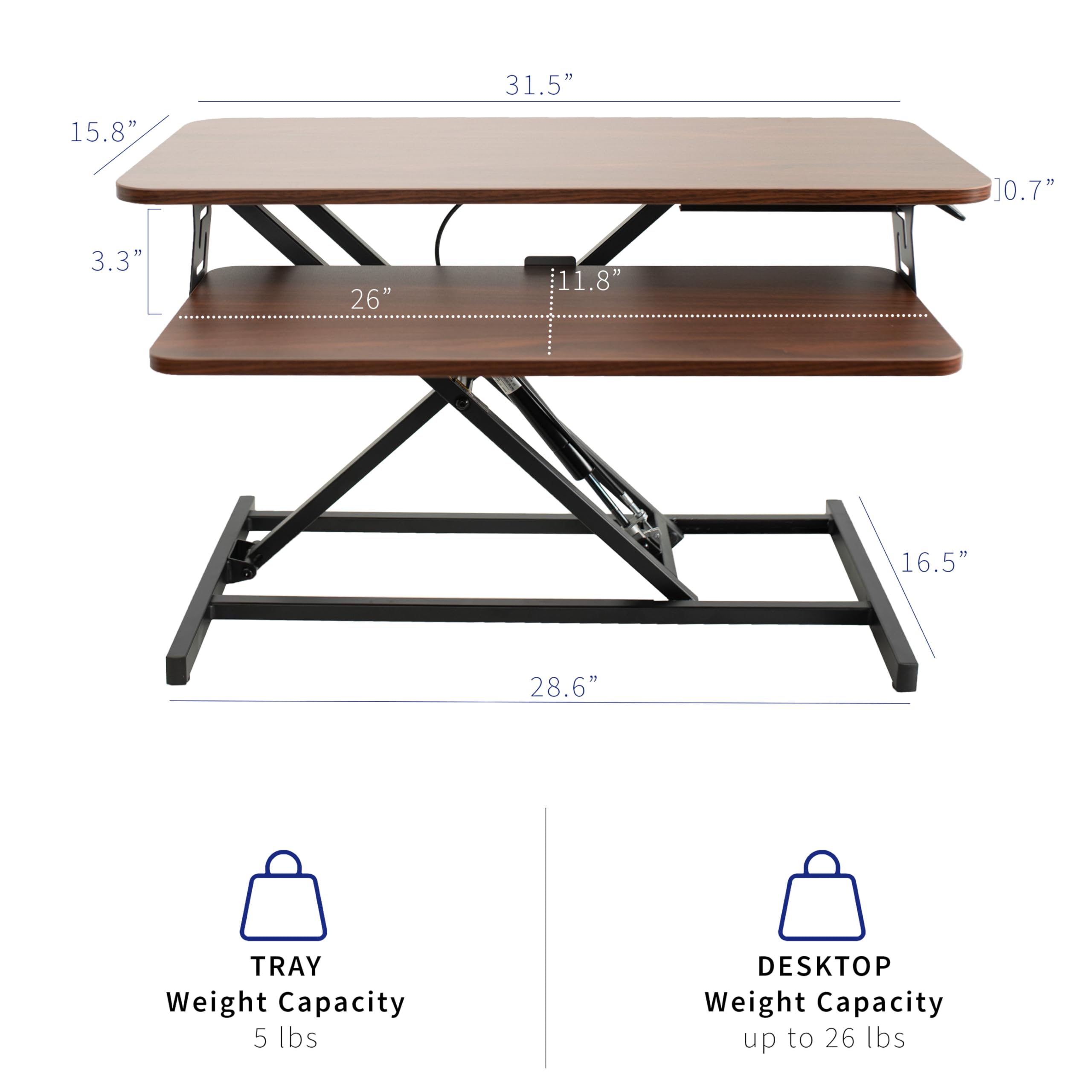 VIVO 32 Inch Height Adjustable Stand Up Desk Converter - Quick Sit to Stand Dual Monitor Riser Workstation with Dark Walnut Desktop & Black Frame (DESK-V000SD) - Perfect for Home Office, Gaming Setup, and Ergonomic Workspace