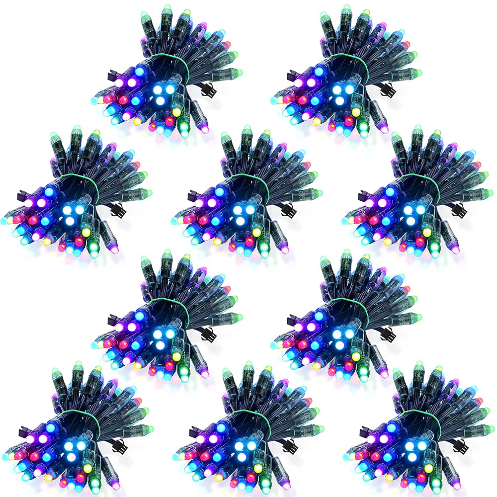 GMJYC 12V 500pcs WS2811 Individually Addressable RGB LED String Lights - IP68 Waterproof Outdoor Christmas Decorations with Diffused 12mm Digital Pixels (Black Wire) - Perfect for Garden Lighting, Party Decor, Kids Room & Holiday Displays