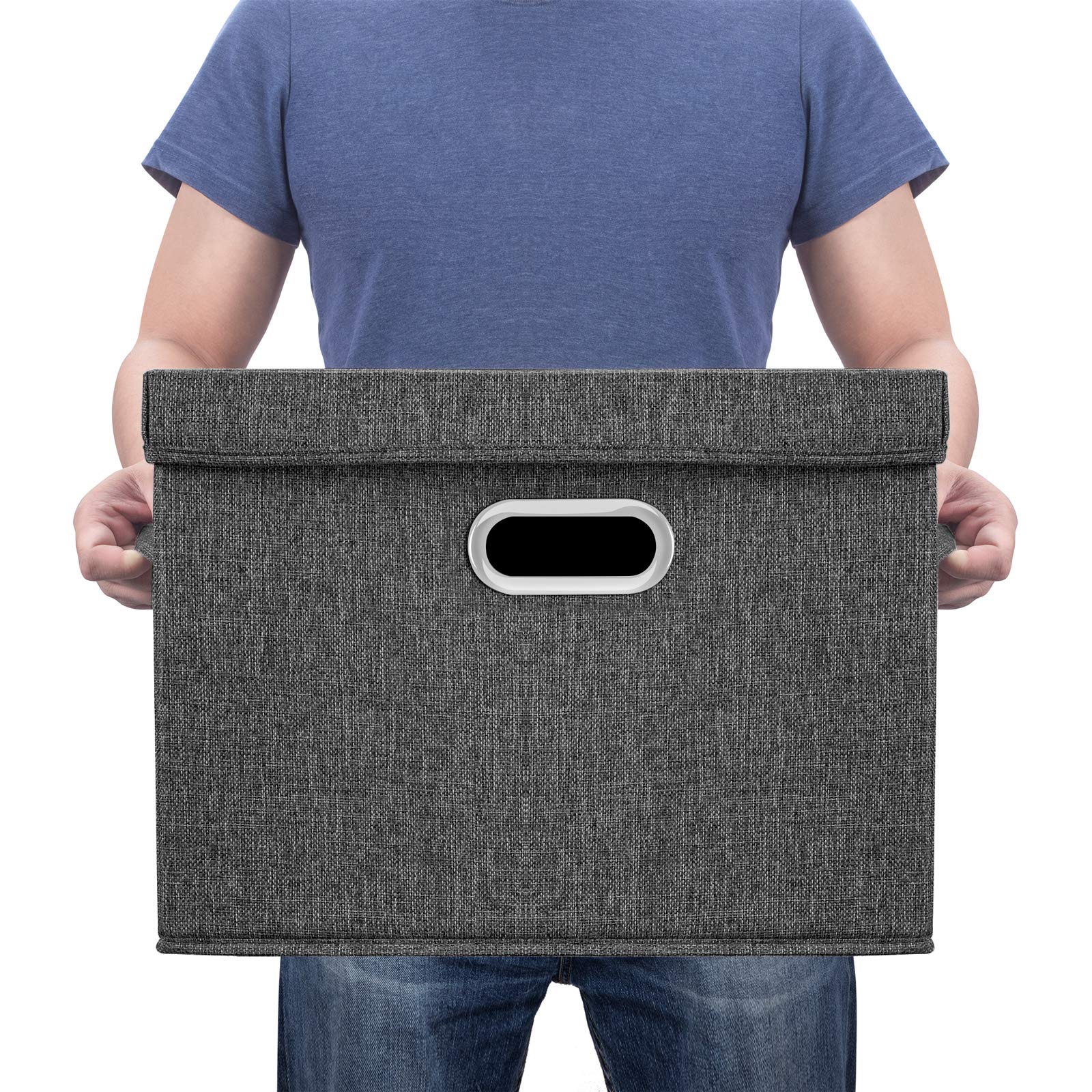 TYEERS Large Collapsible Storage Bins with Lids - 2 Pack Black Foldable Organizer Box for Closet, Clothes, Home & Office Organization - Perfect for Seasonal Storage, Moving, and Space Saving