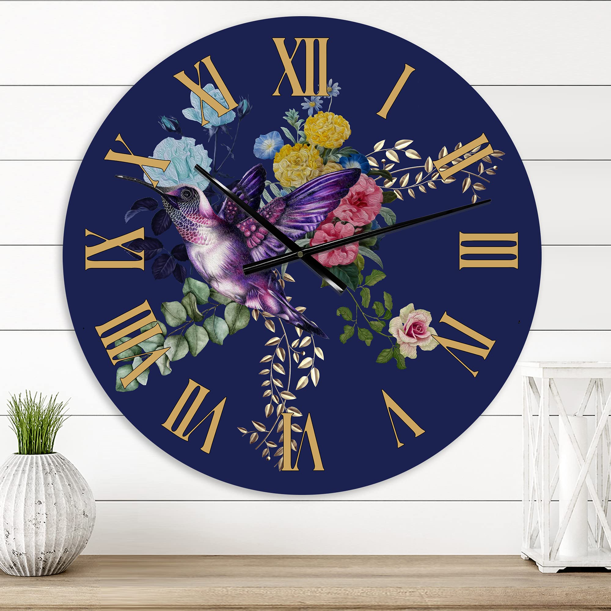 Vintage Wall Clock with Little Bird & Wildflowers - Large Decorative Clock for Office, Living Room, Bedroom | Perfect Home & Workspace Décor