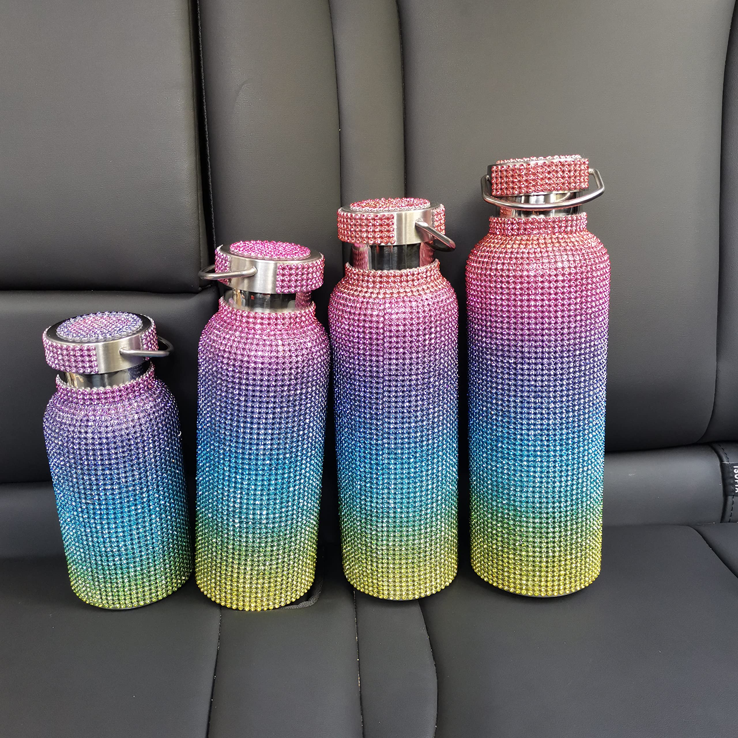 Sparkling Diamond Rhinestone Stainless Steel Insulated Water Bottle - 17oz Glitter Vacuum Flask for Women, Girls | Keeps Drinks Hot/Cold 12+ Hours | Perfect for Gym, Yoga, Hiking & Outdoor Activities (Colorful)