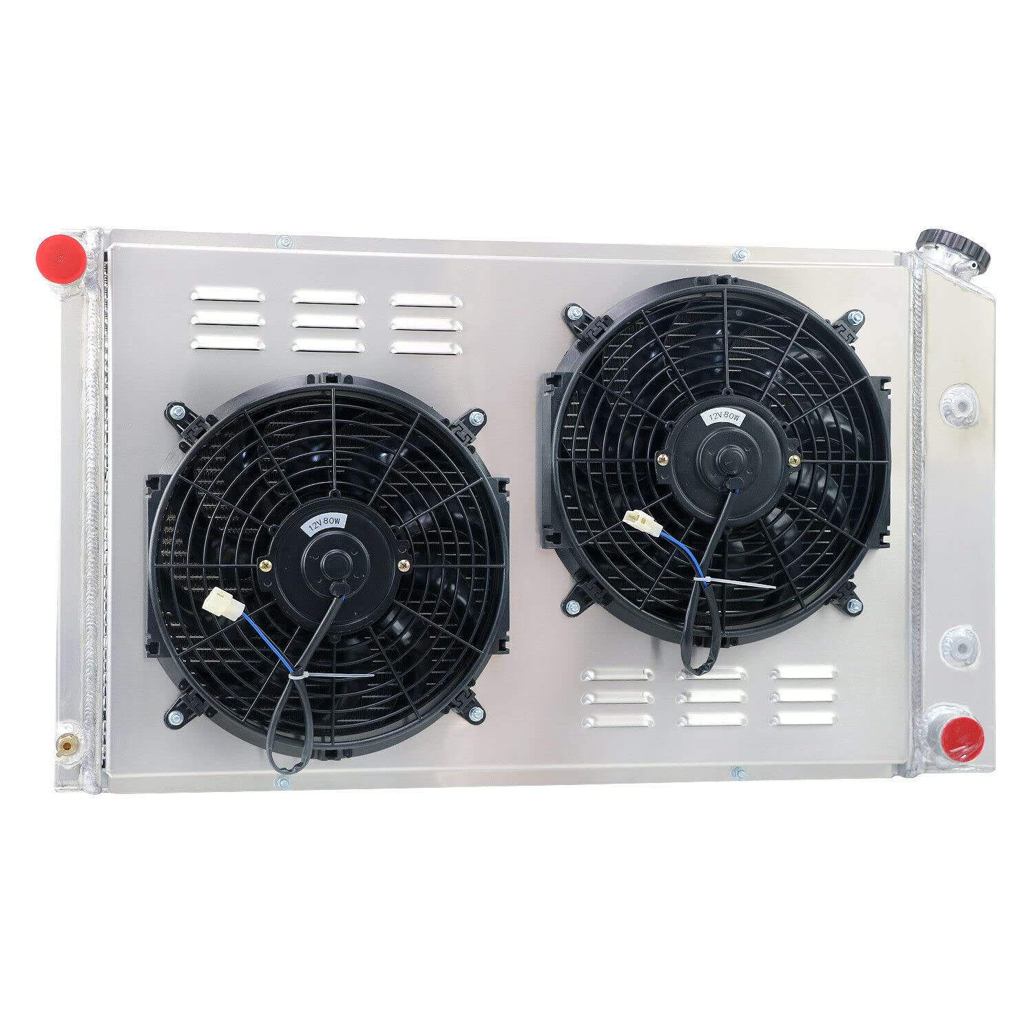 ALLOYWORKS 4-Row Aluminum Radiator with Shroud Fan & Relay Kit for 1970-1981 Pontiac Firebird/Trans Am V8 I6 4.3L - High Performance Cooling Upgrade for Classic Muscle Cars & Hot Rods