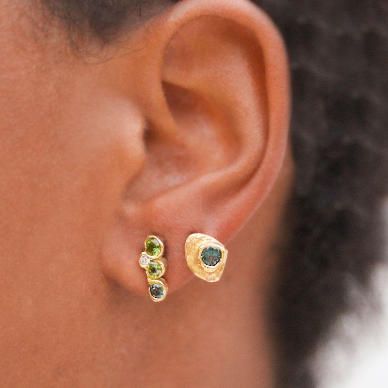 Teal Sapphire Raised Pebble Stud Earrings - Elegant Blue-Green Gemstone Jewelry for Women | Perfect for Weddings, Parties & Everyday Wear