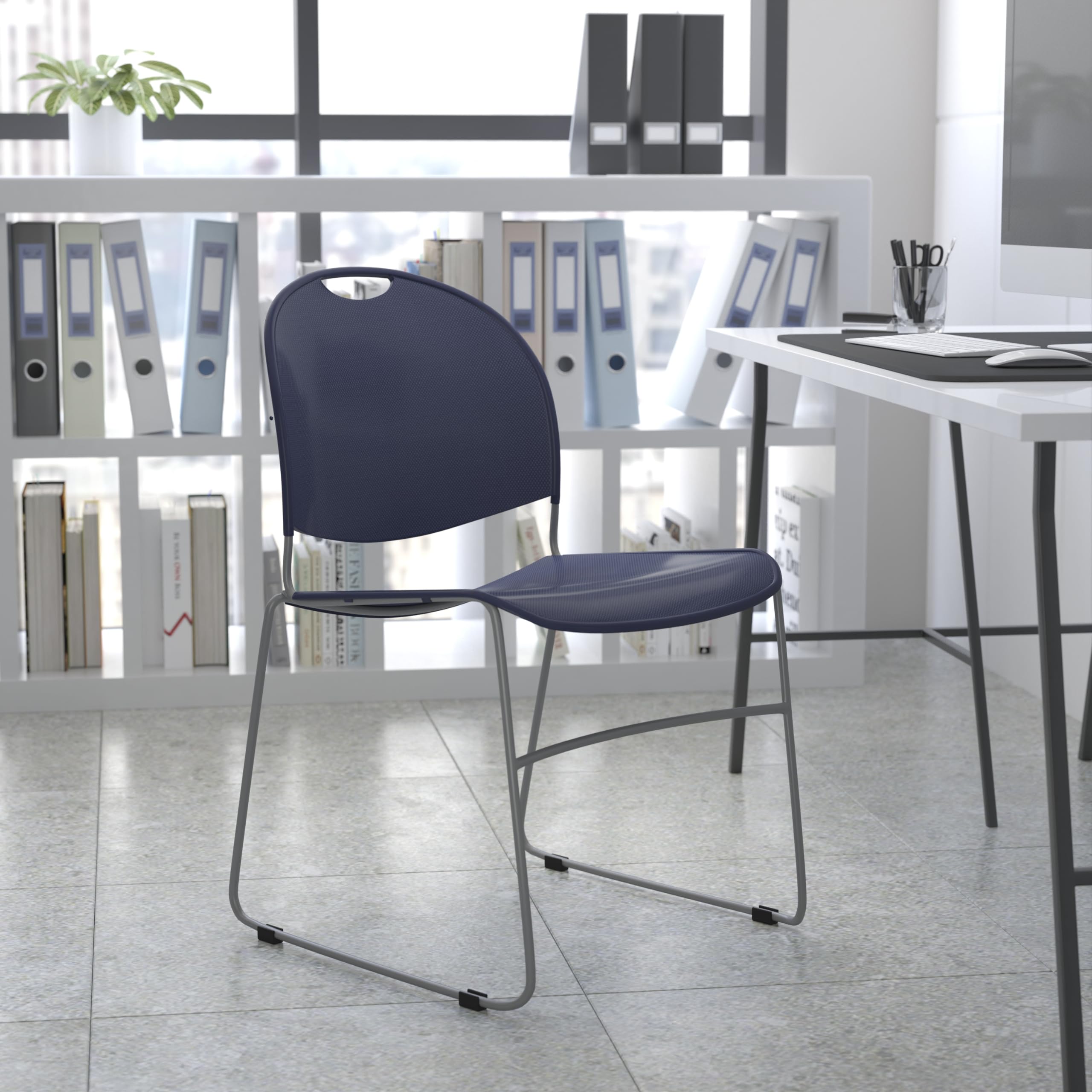 Navy Blue Ultra-Compact Stackable Chair - Folding School Chair for Classroom, Office Guest Chair & Student Desk Chair - Perfect for Small Spaces, Dorm Rooms & Conference Areas