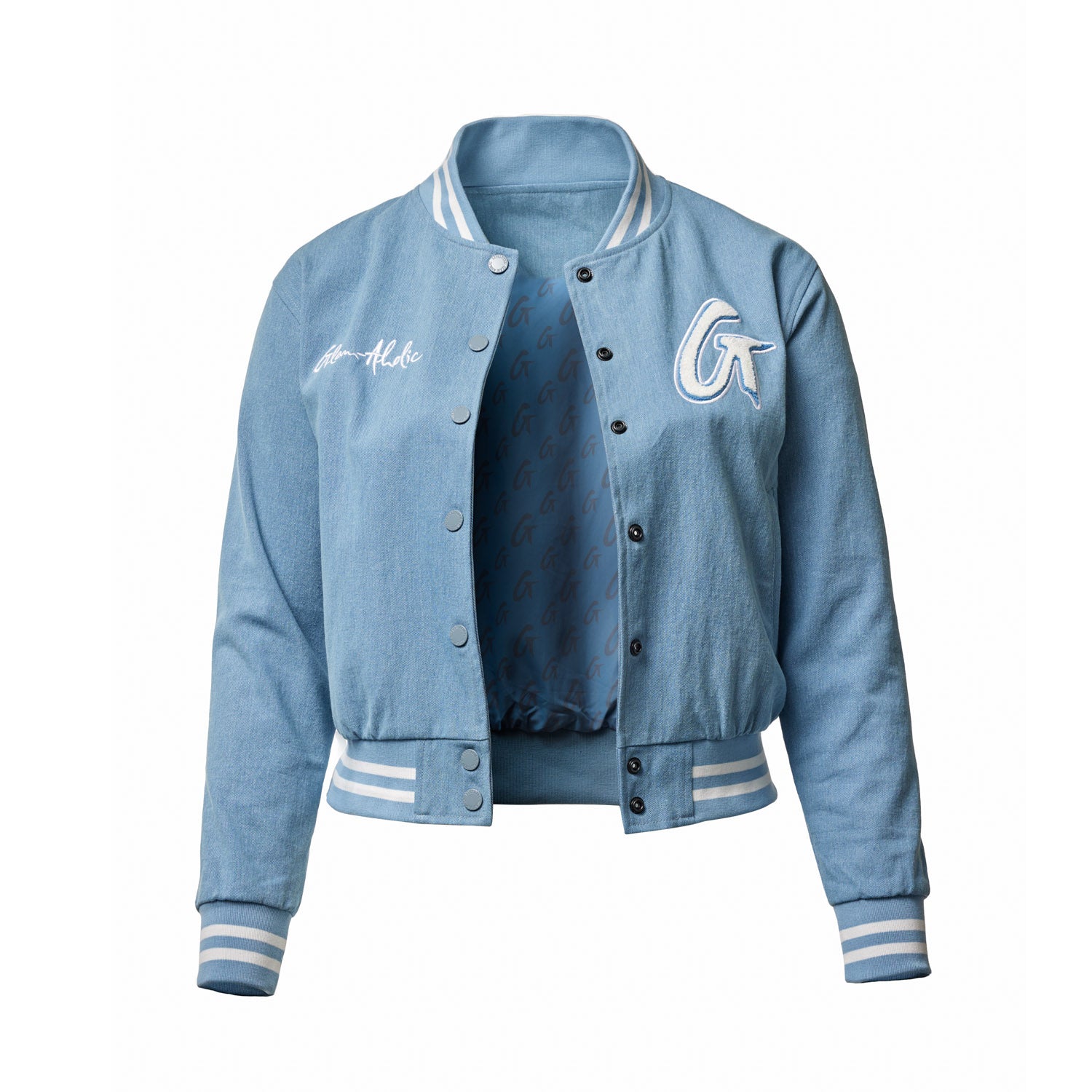 Vintage Denim Varsity Jacket for Men & Women | Retro Baseball Letterman Jacket with Ribbed Cuffs | Perfect for Casual Wear, Street Style & Fall Fashion