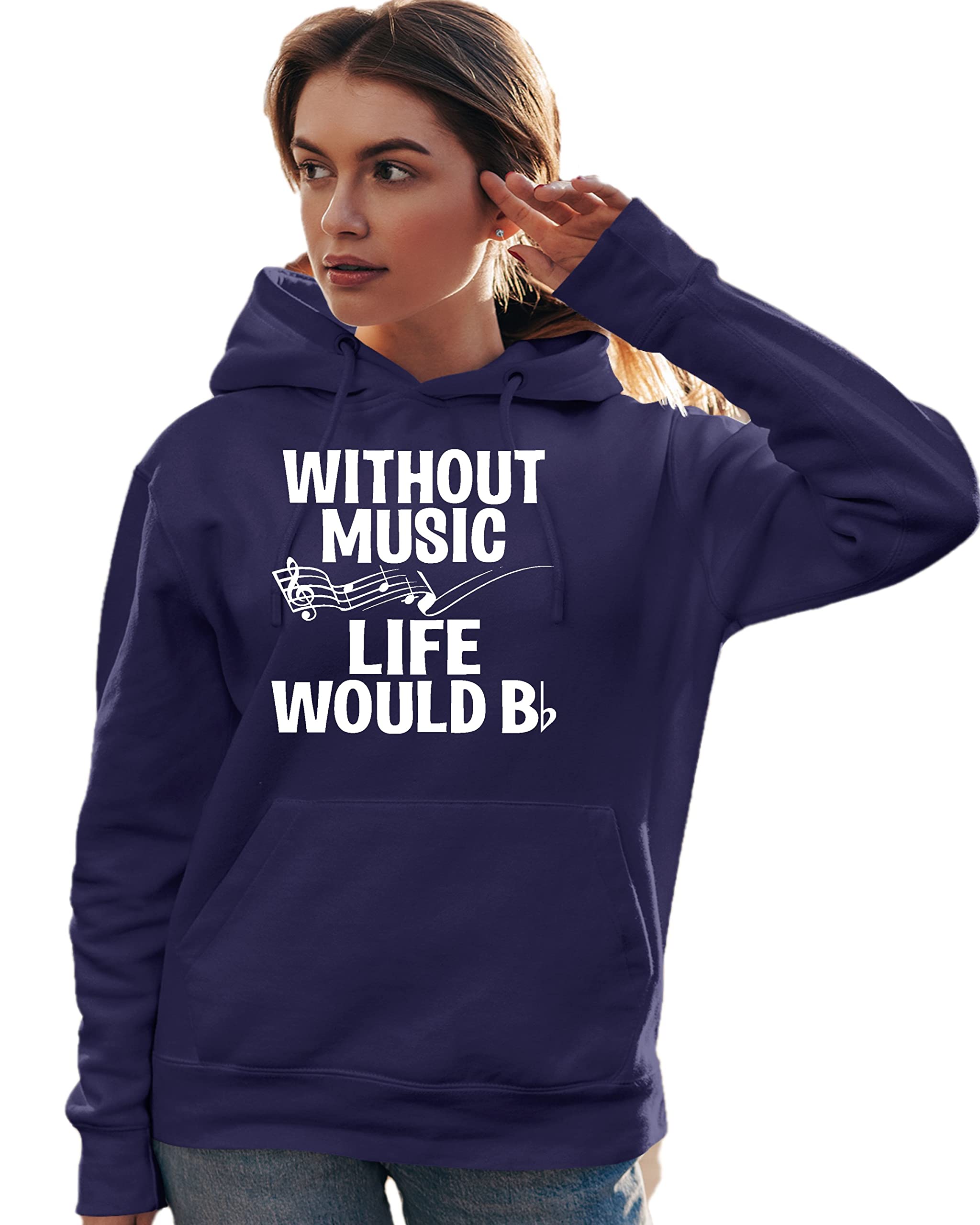 Funny Music Lovers Hoodie - 'Go All Out Without Music Life Would B Flat' Slogan Sweatshirt for Men & Women | Perfect Gift for Musicians, Band Members & Music Enthusiasts