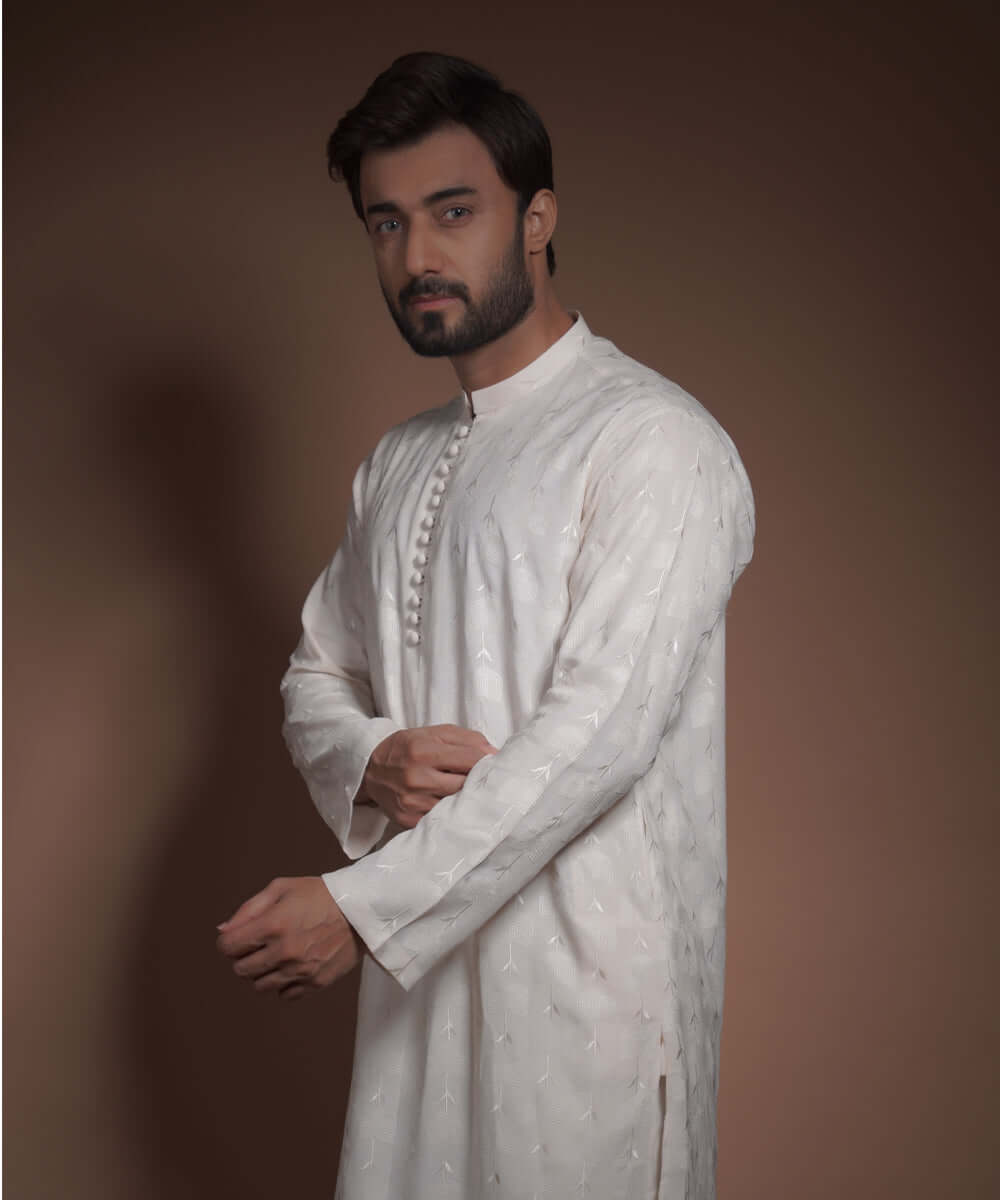 Ivory Floral Raw Silk Kurta Pyjama Set for Women - Traditional Indian Ethnic Wear for Festivals, Weddings & Special Occasions