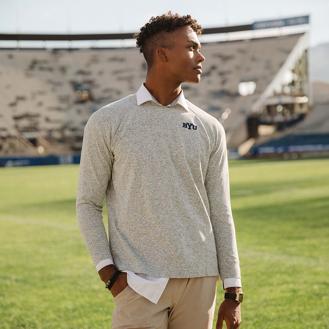 BYU Men's Campus Crew Sweatshirt - Heather Grey - Comfortable Cotton Pullover for College Students - Perfect for School Spirit, Game Days & Casual Wear