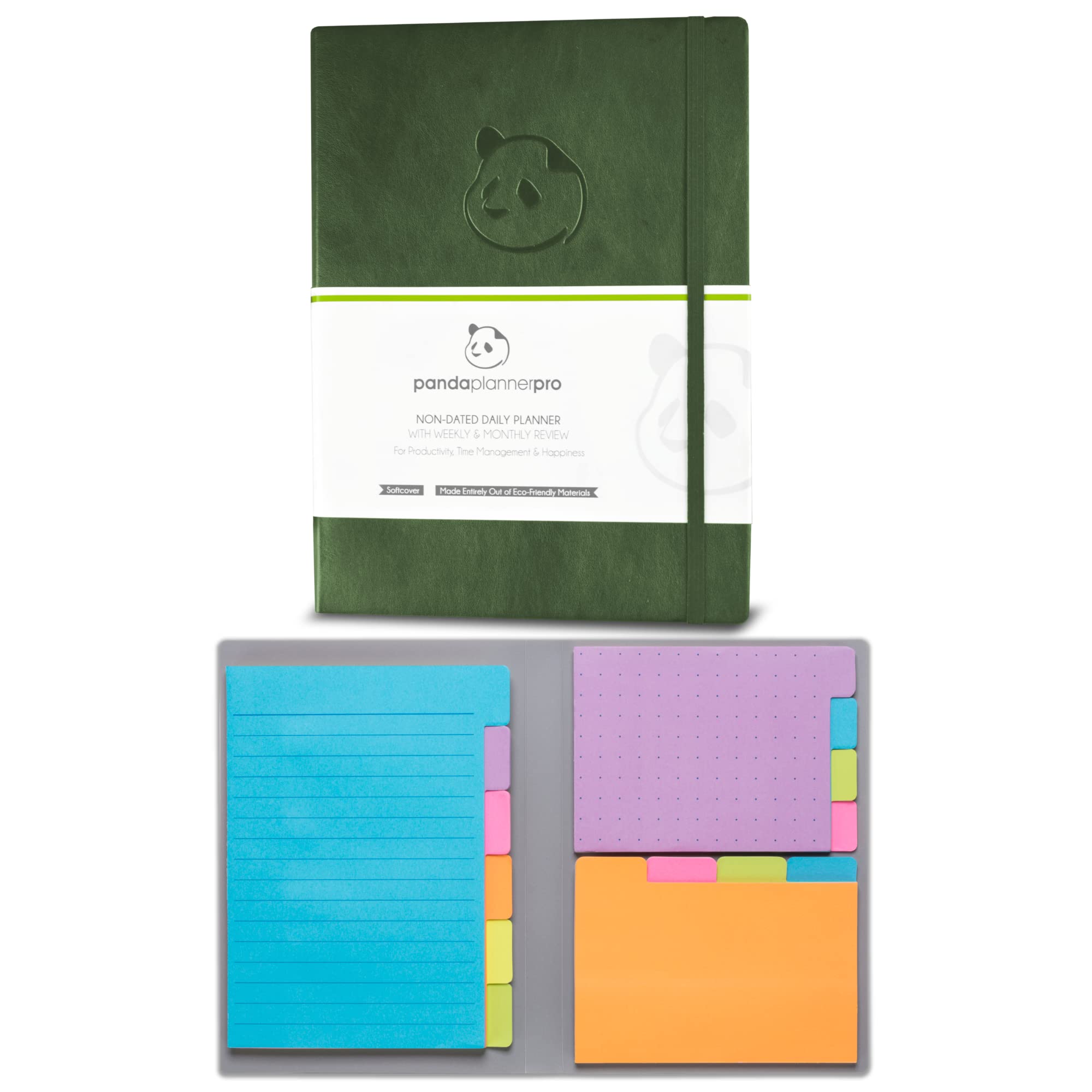 Dark Green Undated 6-Month Daily Planner with Classic Sticky Notes - Panda Planner Productivity Organizer for Work, School & Goal Tracking | Perfect for Professionals, Students & Busy Moms