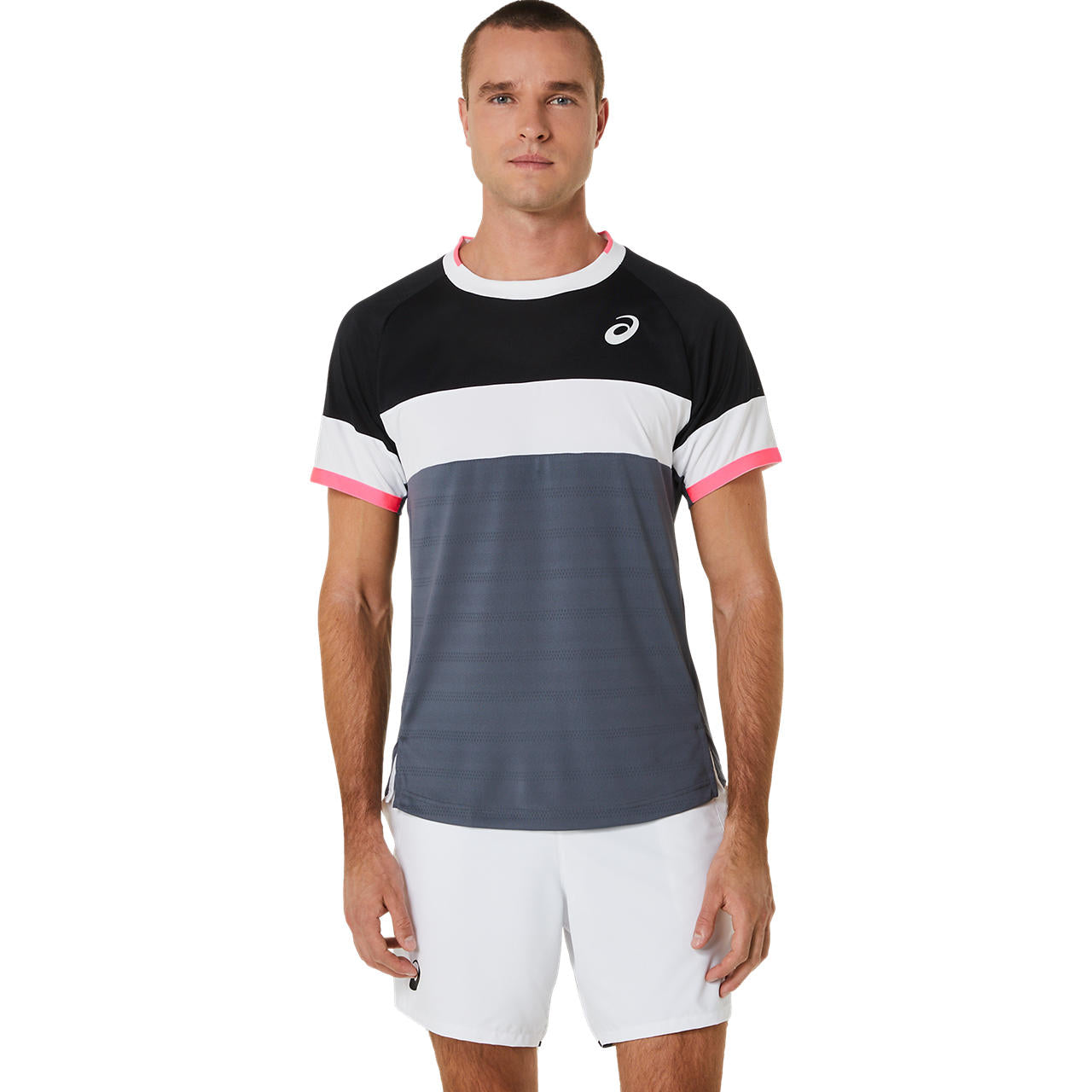 ASICS Men's Match Short Sleeve Performance Shirt - Breathable Quick-Dry Activewear for Running, Gym & Tennis (Black/Grey) - Ideal for Workouts, Training & Sports Activities